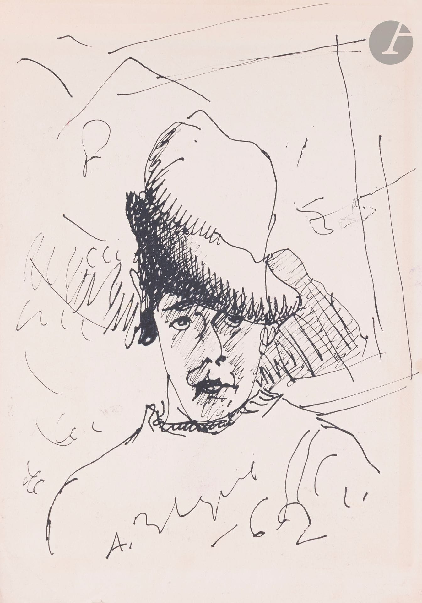 Anatoly Timofeevitch ZVEREV (1931-1986)
Man with a chef's hat. 1962
Ink
Signed and dated lower center.
59.7 x 41.6 cm