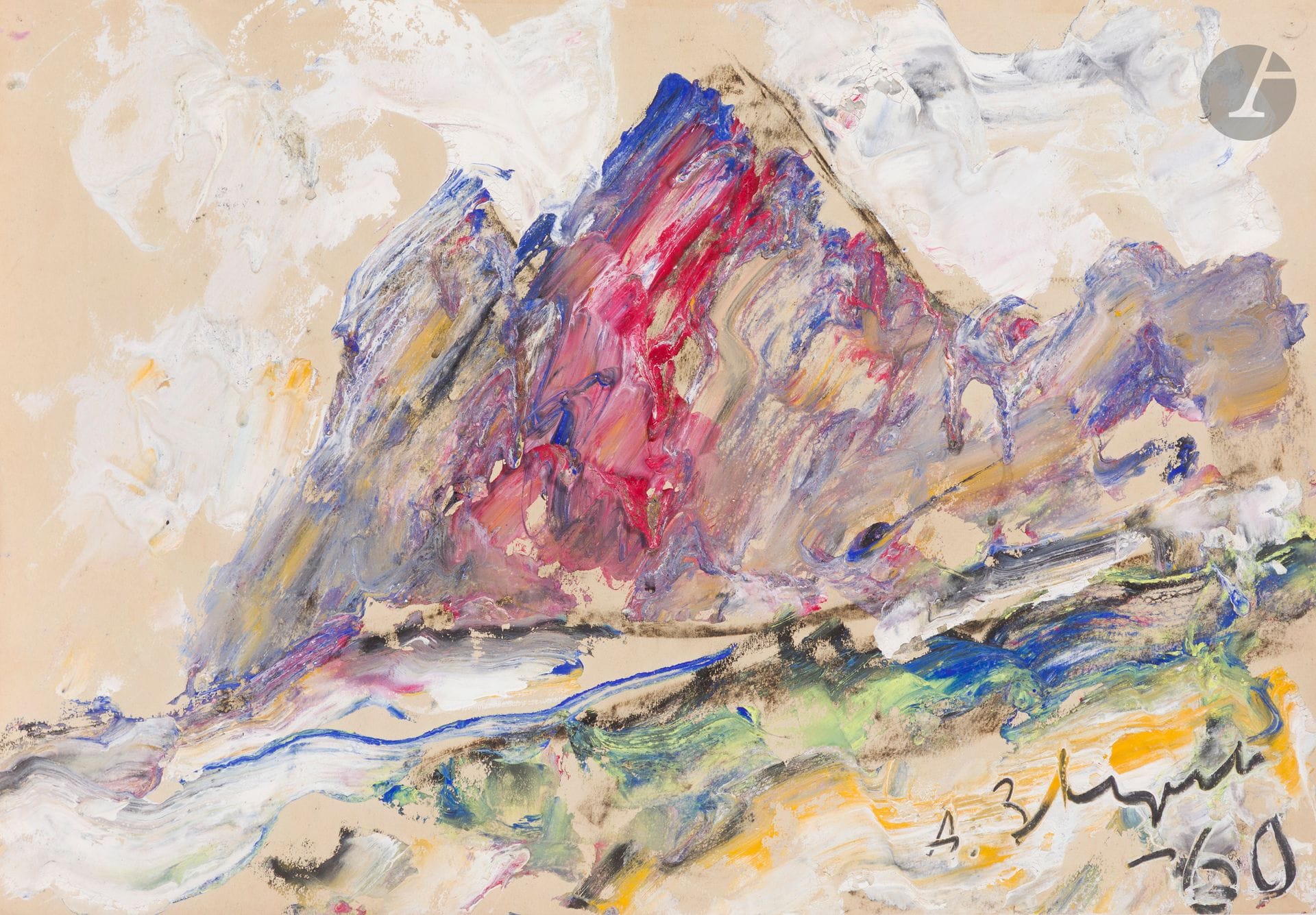 Anatoly Timofeevitch ZVEREV (1931-1986)
Montagnes. 1960
Gouache.
Signée et datée en bas à droite.
41,6 x 60,1 cm