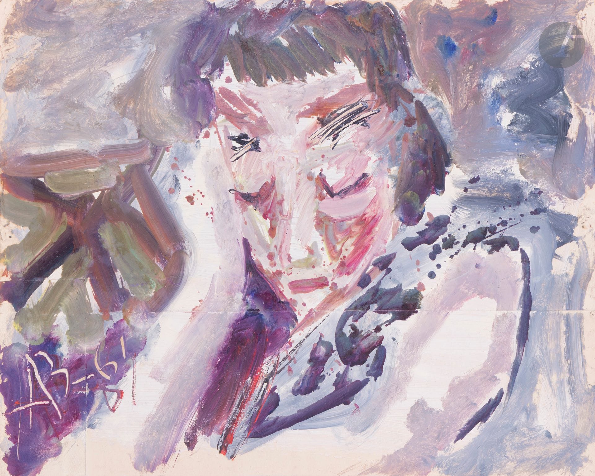 Anatoly Timofeevitch ZVEREV (1931-1986)
Портрет художника  (Portrait d'un artiste)
Gouache.
Monogrammée et datée en bas à gauche. Titrée et numérotée 15 au dos.
42 x 58,4 cm