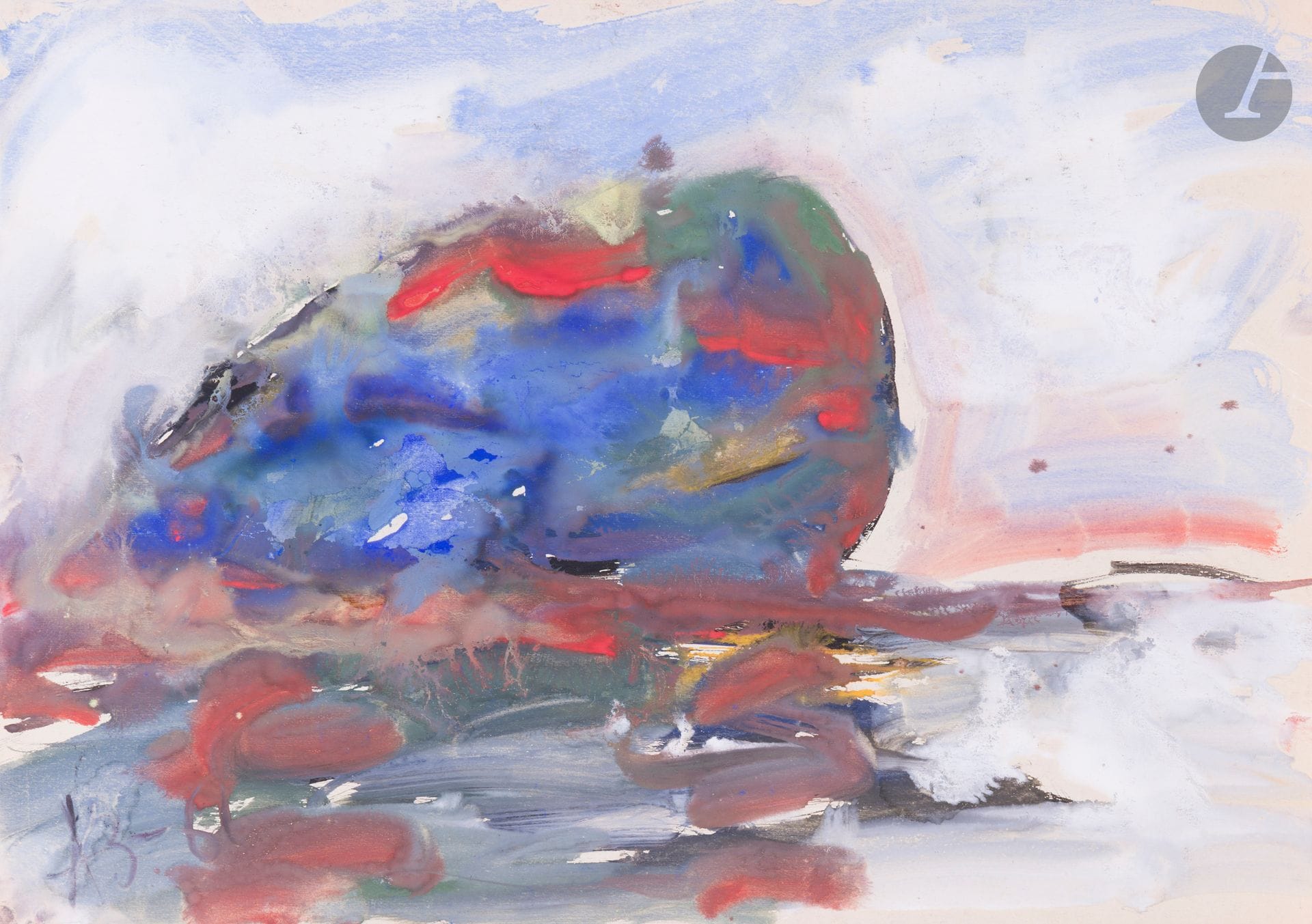 Anatoly Timofeevitch ZVEREV (1931-1986)
Камень (Rocher). 1961
Gouache.
Monogrammée et datée en bas à gauche. Titrée et numérotée 3 au dos.
42 x 59,5 cm