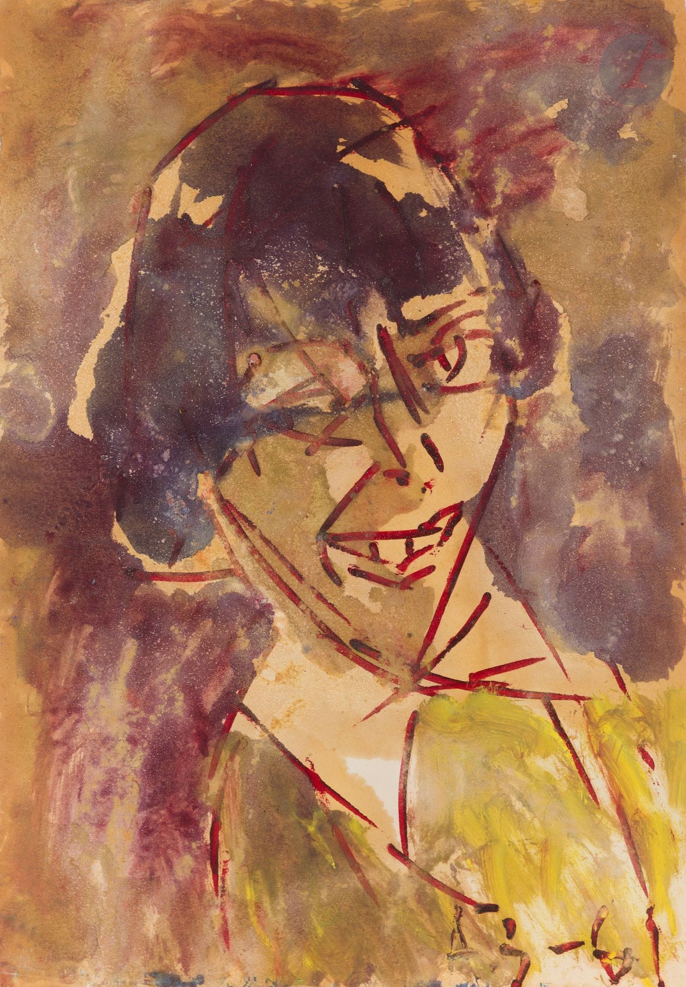 Anatoly Timofeevitch ZVEREV (1931-1986)
Portrait rieur. 1961
Gouache.
Monogrammée et datée en bas à droite.
60 x 81,7 cm