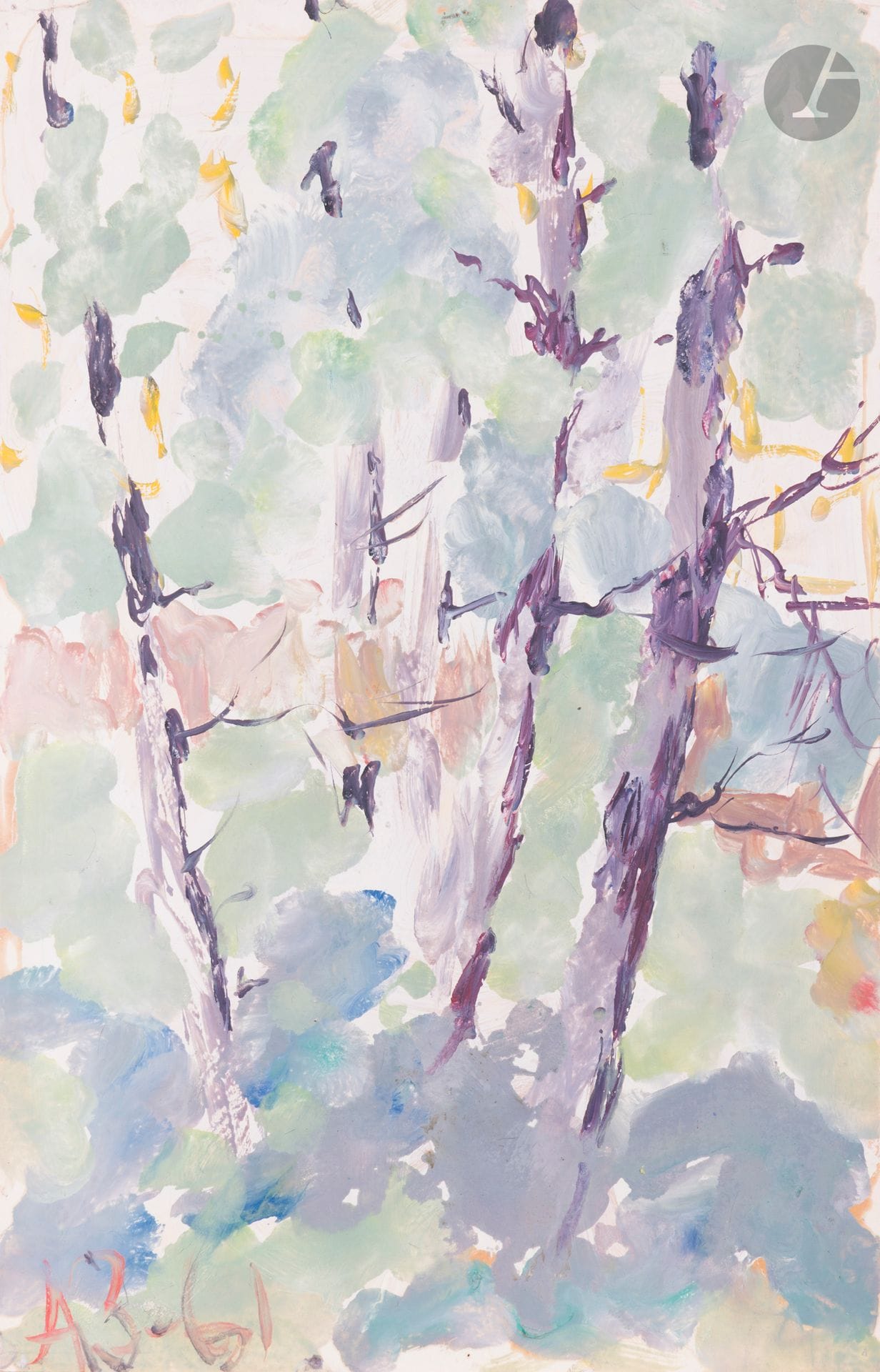 Anatoly Timofeevich ZVEREV (1931-1986)
Весна (Spring). 1961
Gouache.
Monogrammed and dated lower left. Titled and numbered 125 on the back.
59.7 x 38.4 cm