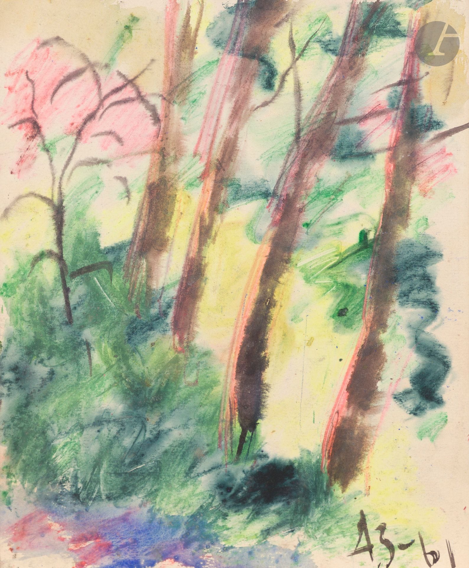 Anatoly Timofeevitch ZVEREV (1931-1986)
Bosquet. 1961
Gouache.
Monogrammée et datée en bas à droite.
37,5 x 30,7 cm