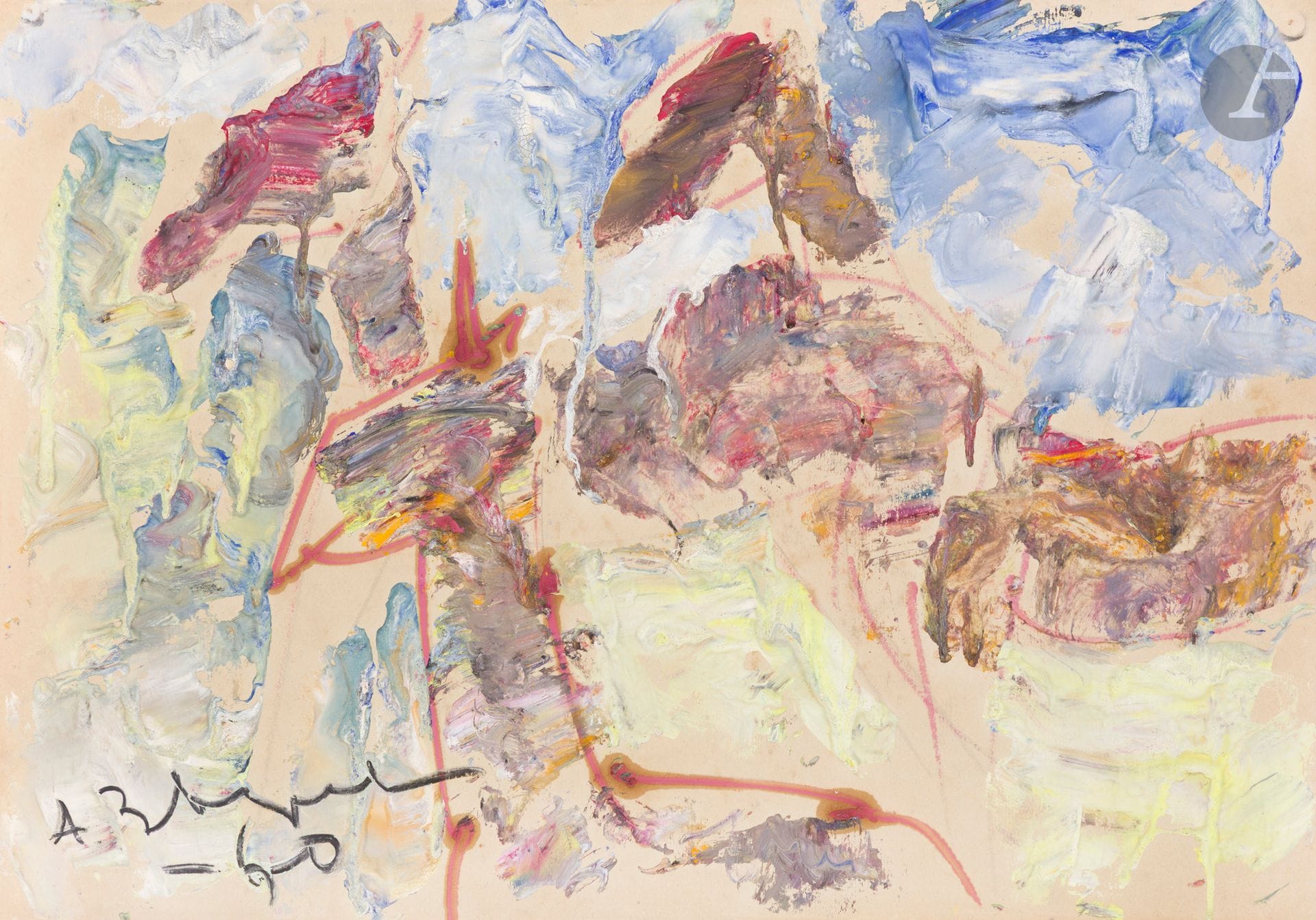 Anatoly Timofeevitch ZVEREV (1931-1986)
Caprin et montagne. 1960
Gouache.
Signée et datée en bas à gauche.
42,1 x 60,2 cm