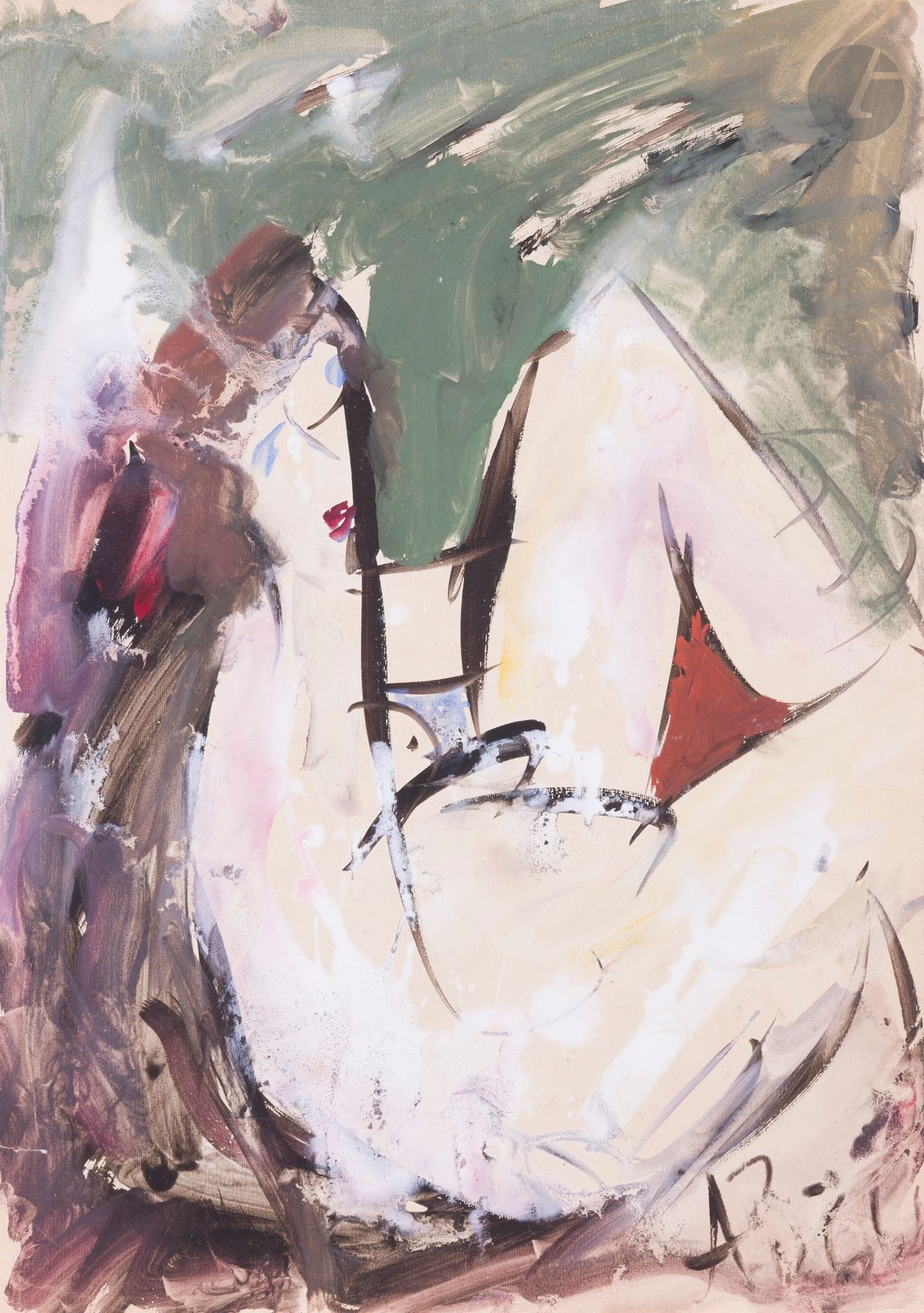 Anatoly Timofeevitch ZVEREV (1931-1986)
Голая (Nu). 1961
Gouache.
Monogrammée et datée en bas à droite. Titrée et numérotée 120 au dos.
59,4 x 42 cm
