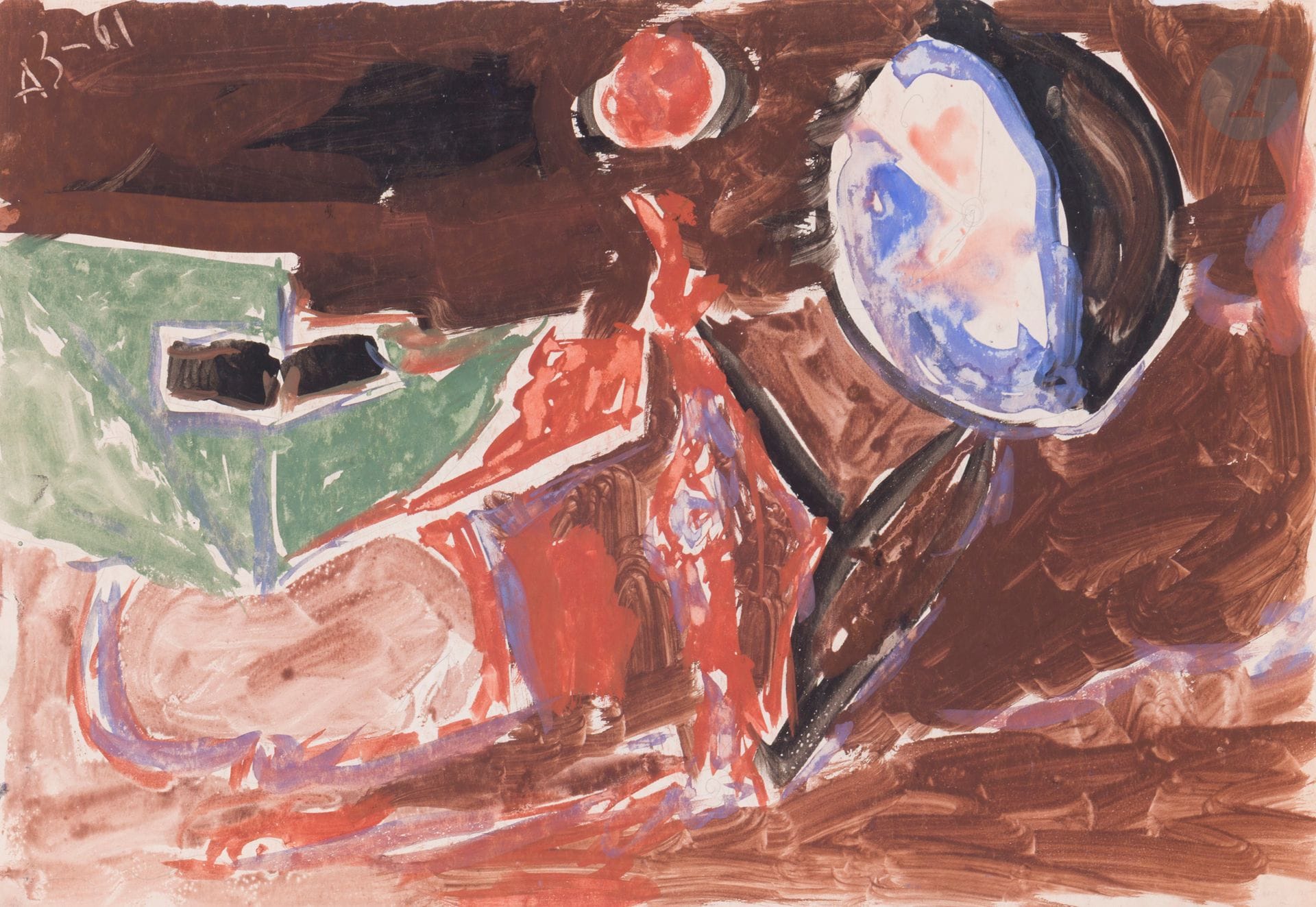 Anatoly Timofeevitch ZVEREV (1931-1986)
Неопределенные формы (Formes indéterminées). 1961
Gouache.
Monogrammée et datée en haut à gauche. Titrée et numérotée 10 au dos.
41,8 x 59,2 cm