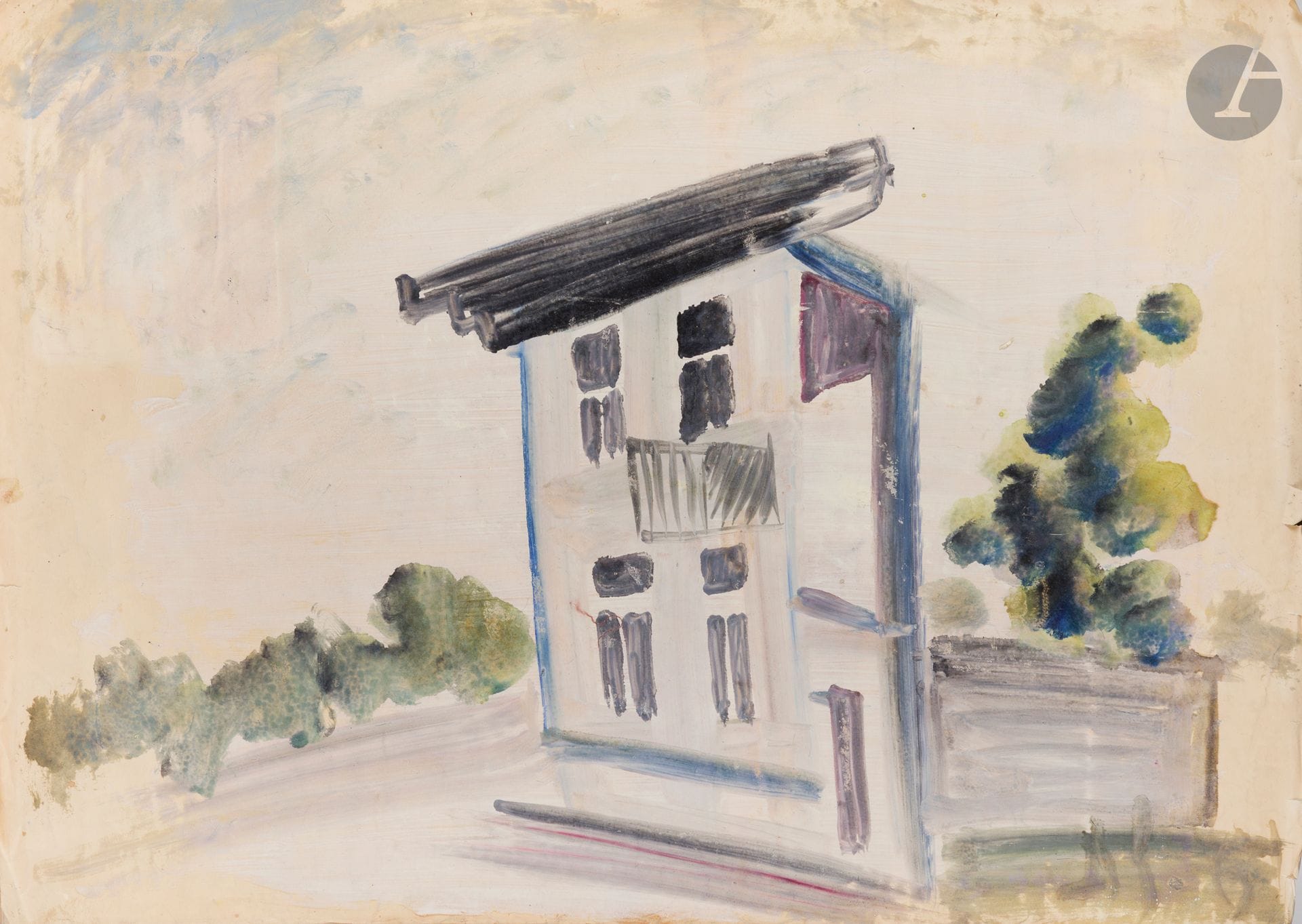 Anatoly Timofeevitch ZVEREV (1931-1986)
Façade. 1961
Gouache.
Monogrammée et datée en bas à droite.
Titrée au dos à la mine de plomb en français par une autre main.
59,6 x 83,1 cm