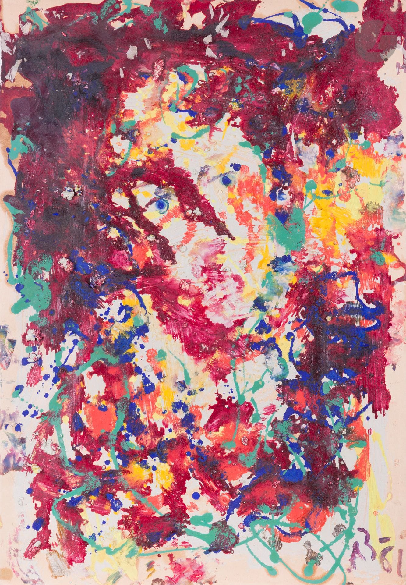 Anatoly Timofeevitch ZVEREV (1931-1986)
Портрет художника  (Portrait d'un artiste). 1961
Gouache.
Monogrammée et datée en bas à droite. Titrée et numérotée 15 au dos.
74,3 x 50 cm