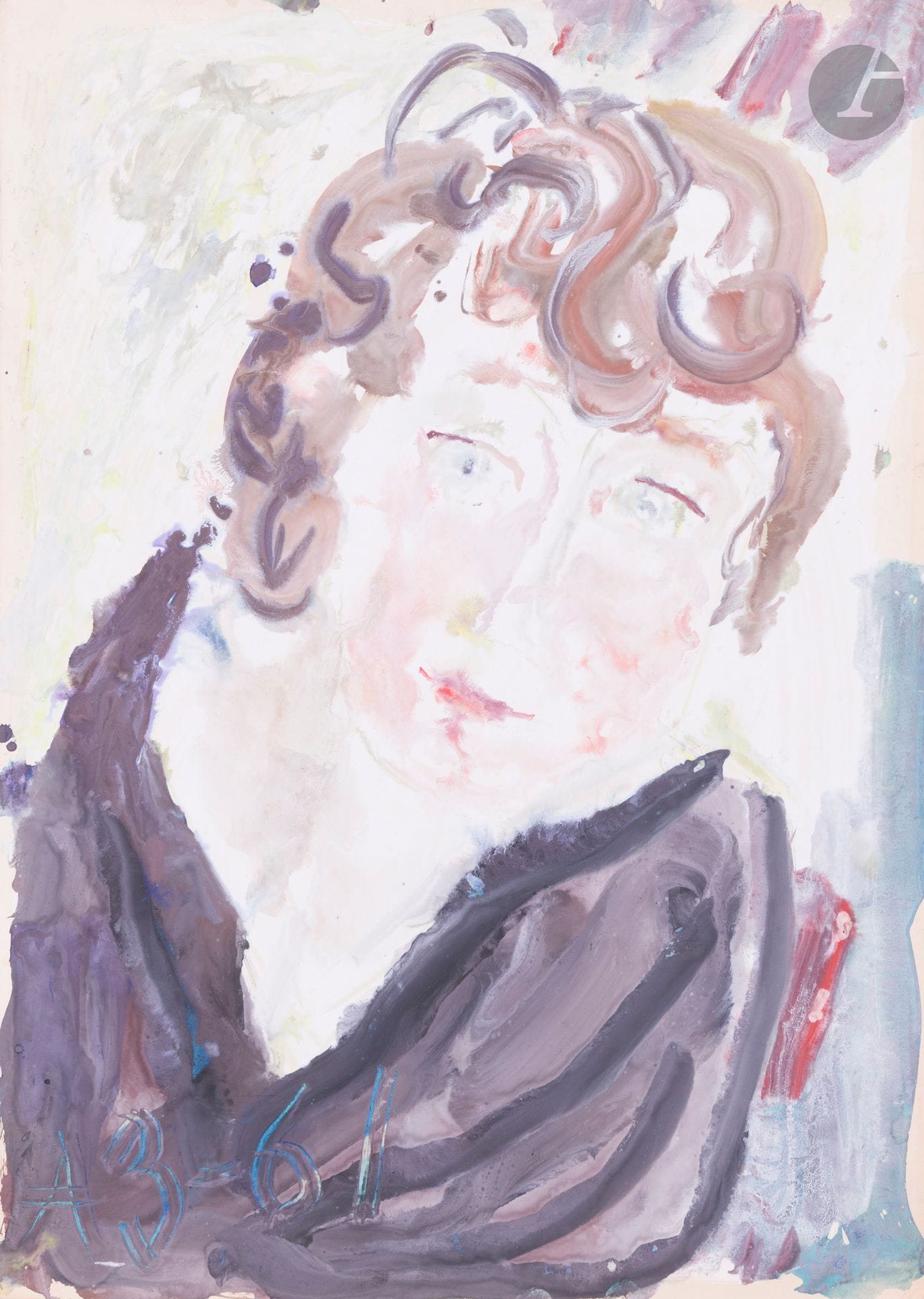 Anatoly Timofeevitch ZVEREV (1931-1986)
Портрет художника  (Portrait d'un artiste)
Gouache.
Monogrammée et datée en bas à gauche. Titrée et numérotée 50 au dos.
59,7 x 42,7 cm
