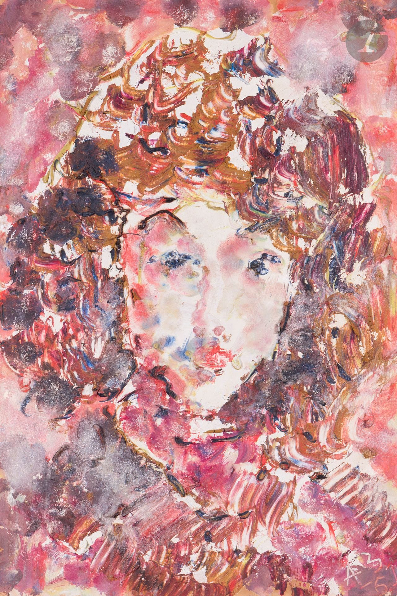 Anatoly Timofeevitch ZVEREV (1931-1986)
Tête à chevelure bouclée. 1961
Huile sur panneau.
Monogrammée et datée en bas à droite. 
60,6 x 42,9 cm
Encadrée (cadre étiqueté 108)