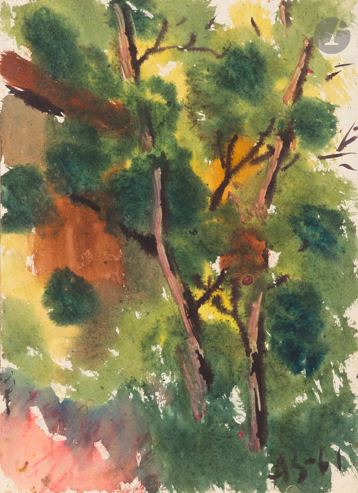 Anatoly Timofeevitch ZVEREV (1931-1986)
Arbres. 1961
Gouache.
Monogrammée et datée en bas à droite.
42,7 x 30,2 cm
