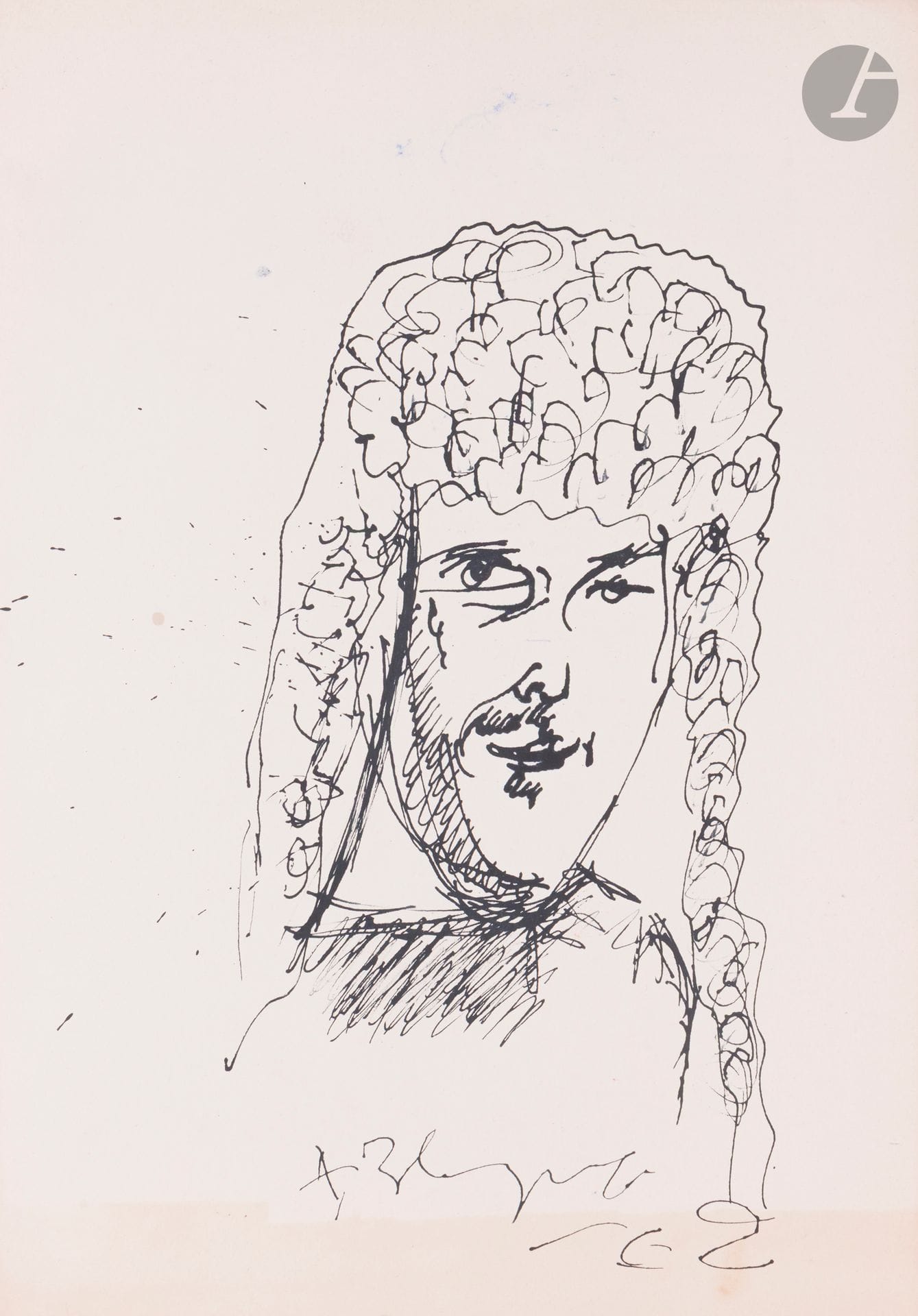 Anatoly Timofeevitch ZVEREV (1931-1986)
Portrait with curly hair. 1962
Ink
Signed and dated lower center.
59.6 x 41.8 cm