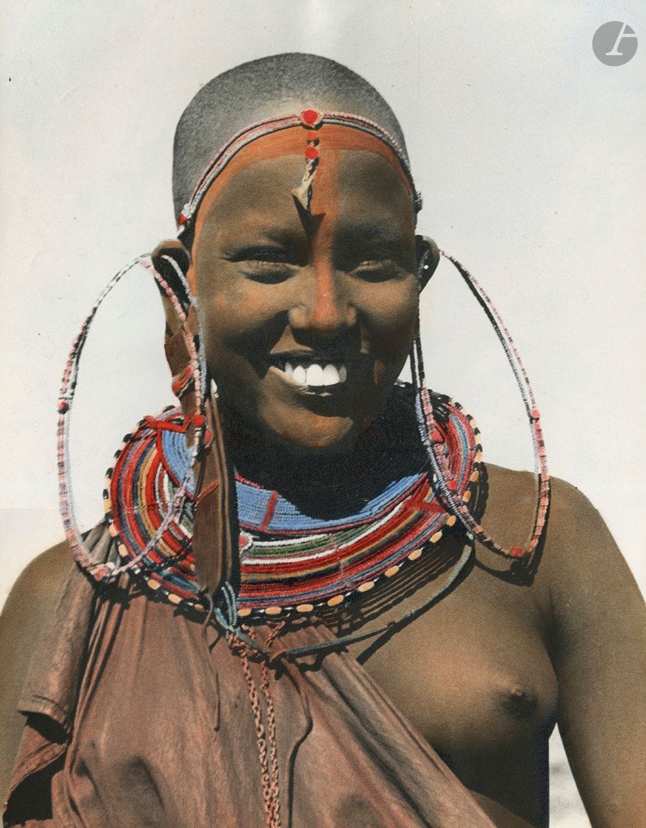 Unidentified photographer 
Massai women, 1956. 
Two vintage silver prints, mounted on cardboard. Signatures (illegible), titles and date (1) in pencil on the mounts. 
Medium format: 36 x 28 cm
