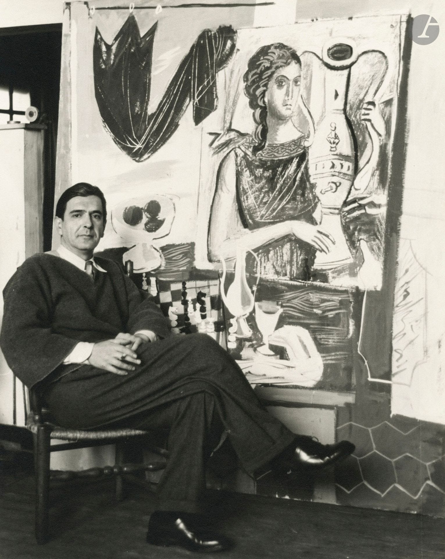 Douchan Stanimirovitch (1912-1978)
Artistes yougoslaves, c. 1960.
Petar Lubarda. Živojin Zdravković.
Cinq épreuves argentiques d'époque, dont quatre contrecollées sur cartons. Signatures (2) au crayon sur les montages.
Format moyen : 40 x 30 cm

Quelques cassures dans la gélatine et petites déchirures ou manques le long des bords.