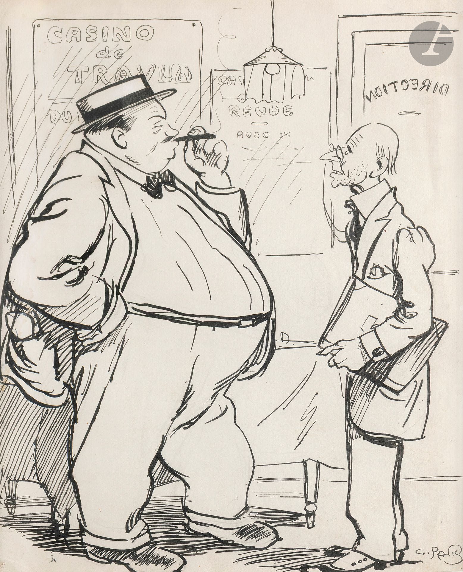 Georges Alfred PAVIS (1886-1977) 
The Casino Manager 
Ink. 
Signed lower right. 
31 x 24 cm