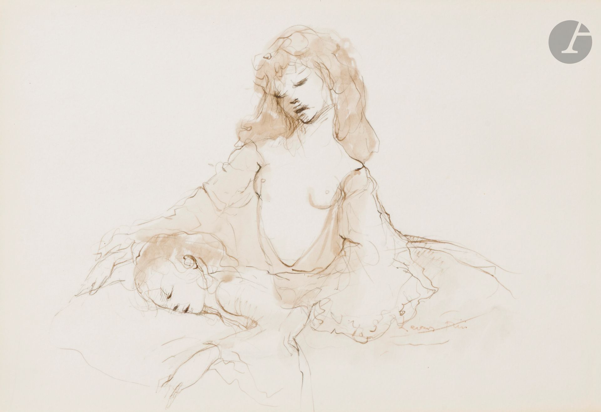 Leonor FINI (1908 - 1996)
Nude and sleeping woman
Ink and ink wash.
Signed lower right.
(Paper insolate, pasted in full).
18 x 26 cm