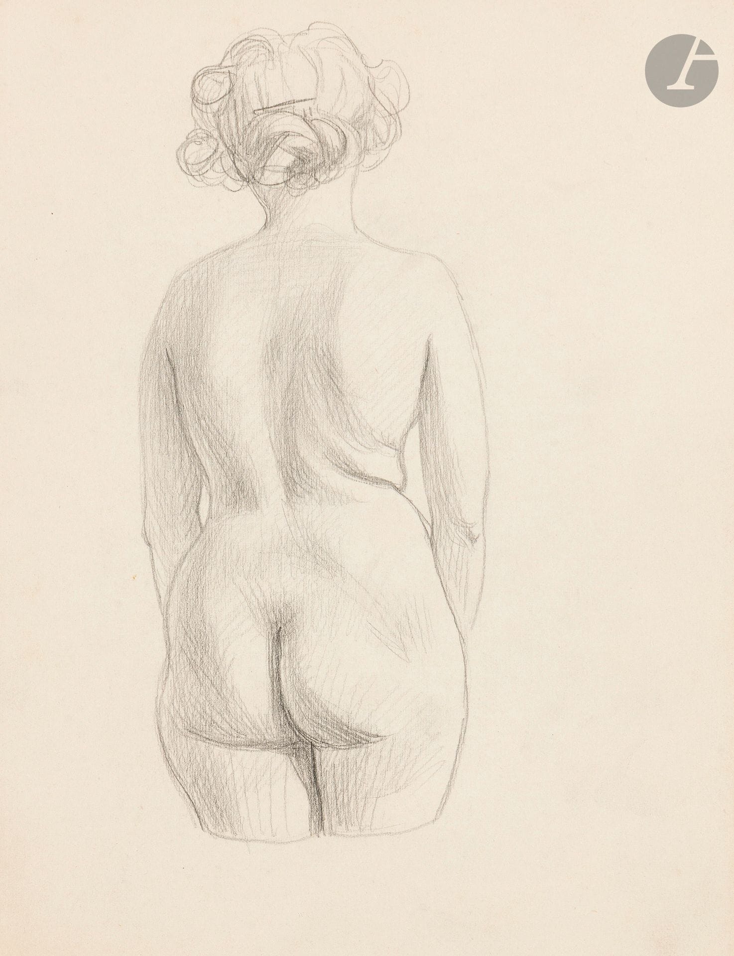 Félix VALLOTTON (1865 - 1925)
Nude woman standing from behind, circa 1919
Lead pencil.
Unsigned.
24.8 x 19.5 cm

Provenance: Gabrielle Vallotton, née Bernheim, wife of Félix Vallotton:
- Gabrielle Vallotton, née Bernheim, wife of Félix Vallotton.
- Madeleine Lecomte du Noüy, née Rodrigues-Henriques, daughter of Gabrielle Vallotton and daughter-in-law of Félix Vallotton. By descent.
- Isabelle Lecasble, née Lecomte du Noüy, daughter of Madeleine Lecomte du Noüy (her stamp on the back). By descent.

Exhibition: 
Félix Vallotton: Zeichnungen, Solothurn, Kunstmuseum Winterthur, May 12 - August 12, 2012, no. 101. 

We would like to thank Katia Poletti, curator of the Félix Vallotton Foundation, for the information she provided.


The drawings we are presenting come from the collection of Isabelle Lecomte du Noüy and were inherited from her grandmother, Gabrielle Bernheim. Her grandmother, Gabrielle Bernheim, had married the painter Félix Vallotton, a major figure in the Nabis group and a close associate of Édouard Vuillard. 

The set includes numerous nude studies, as well as several preparatory sheets for painted works. These include a study for Femme nue de dos blonde (1907), a study for Femme assise de dos (1915) in the Kunstmuseum Luzern, and a study for the painting Vue d'Avignon (1920). These sheets reveal Vallotton's creative process: the artist explores the attitudes of the figures, sets up the composition and balance of forms, while inscribing color annotations directly on the paper to guide the elaboration of the painting.

This group of works, which remained in a family closely linked to Nabism and its representatives, is today a particularly precious testimony. To identify its provenance, a collection stamp bearing Isabelle Lecomte du Noüy's initials has been affixed to the reverse of each drawing.
