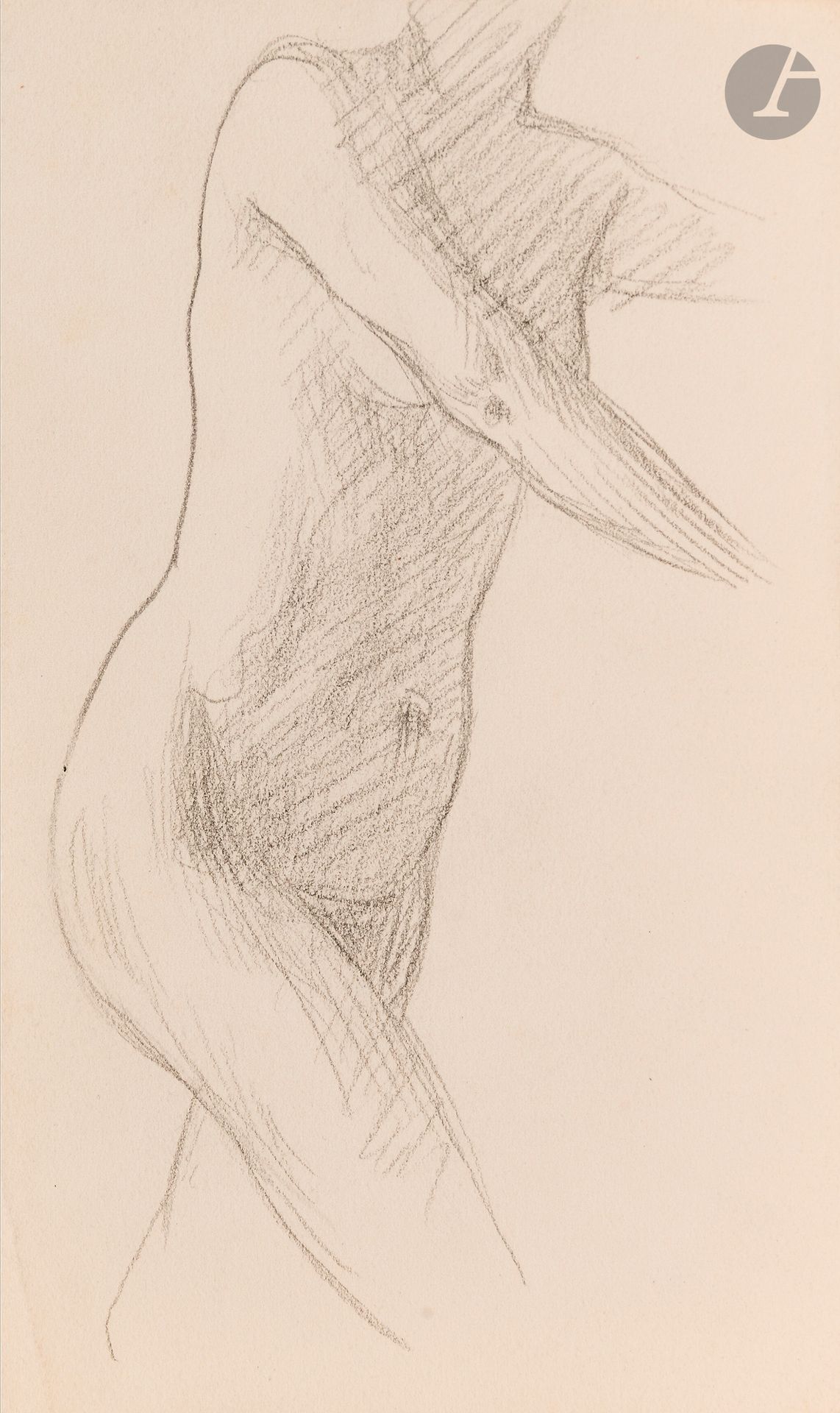 Félix VALLOTTON (1865 - 1925)
Femme nue de côté
Graphite on notebook page.
Unsigned.
15 x 9 cm

Provenance:
- Gabrielle Vallotton, née Bernheim, wife of Félix Vallotton.
- Madeleine Lecomte du Noüy, née Rodrigues-Henriques, daughter of Gabrielle Vallotton and daughter-in-law of Félix Vallotton. By descent.
- Isabelle Lecasble, née Lecomte du Noüy, daughter of Madeleine Lecomte du Noüy (her stamp on the back). By descent.

We would like to thank Madame Katia Poletti, curator of the Félix Vallotton Foundation, for the information she provided.

The drawings we are presenting come from the collection of Isabelle Lecomte du Noüy and were inherited from her grandmother, Gabrielle Bernheim. Her grandmother, Gabrielle Bernheim, had married the painter Félix Vallotton, a major figure in the Nabis group and a close associate of Édouard Vuillard. 

The set includes numerous nude studies, as well as several preparatory sheets for painted works. These include a study for Femme nue de dos blonde (1907), a study for Femme assise de dos (1915) in the Kunstmuseum Luzern, and a study for the painting Vue d'Avignon (1920). These sheets reveal Vallotton's creative process: the artist explores the attitudes of the figures, sets up the composition and balance of forms, while inscribing color annotations directly on the paper to guide the elaboration of the painting.

This group of works, which remained in a family closely linked to Nabism and its representatives, is today a particularly precious testimony. To identify its provenance, a collection stamp bearing Isabelle Lecomte du Noüy's initials has been affixed to the reverse of each drawing.