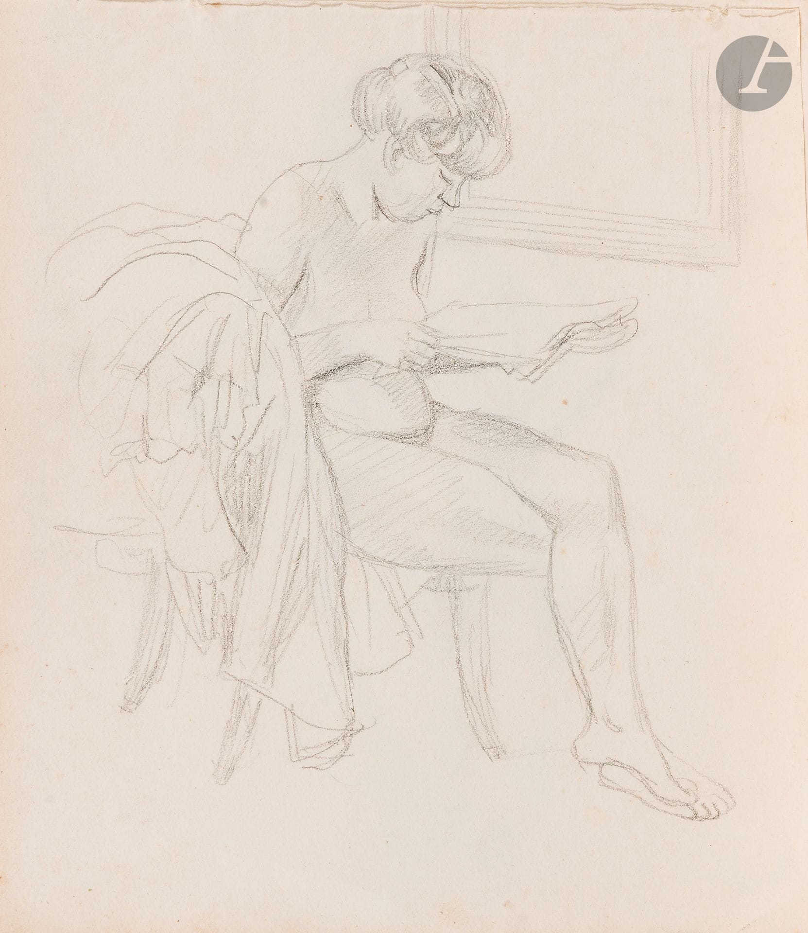 Félix VALLOTTON (1865 - 1925)
Nude woman reading
Graphite on notebook page.
Unsigned.
22 x 19 cm

Provenance :
- Gabrielle Vallotton, née Bernheim, wife of Félix Vallotton.
- Madeleine Lecomte du Noüy, née Rodrigues-Henriques, daughter of Gabrielle Vallotton and daughter-in-law of Félix Vallotton. By descent.
- Isabelle Lecasble, née Lecomte du Noüy, daughter of Madeleine Lecomte du Noüy (her stamp on the back). By descent.

We would like to thank Madame Katia Poletti, curator of the Félix Vallotton Foundation, for the information she provided.


The drawings we are presenting come from the collection of Isabelle Lecomte du Noüy and were inherited from her grandmother, Gabrielle Bernheim. Her grandmother, Gabrielle Bernheim, had married the painter Félix Vallotton, a major figure in the Nabis group and a close associate of Édouard Vuillard. 

The set includes numerous nude studies, as well as several preparatory sheets for painted works. These include a study for Femme nue de dos blonde (1907), a study for Femme assise de dos (1915) in the Kunstmuseum Luzern, and a study for the painting Vue d'Avignon (1920). These sheets reveal Vallotton's creative process: the artist explores the attitudes of the figures, sets up the composition and balance of forms, while inscribing color annotations directly on the paper to guide the elaboration of the painting.

This collection, which remained in a family closely linked to Nabism and its representatives, is today a particularly precious testimony. To identify its provenance, a collection stamp bearing Isabelle Lecomte du Noüy's initials has been affixed to the reverse of each drawing.