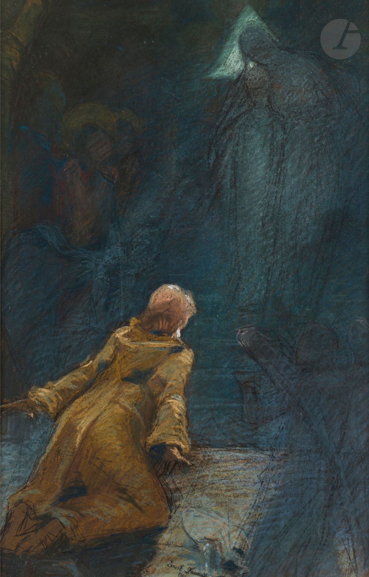 Ernest LAURENT (1859 - 1929)
The Apparition, 1881
Pastel, charcoal and shading.
Signed and dated at foot.
37 x 23.5 cm