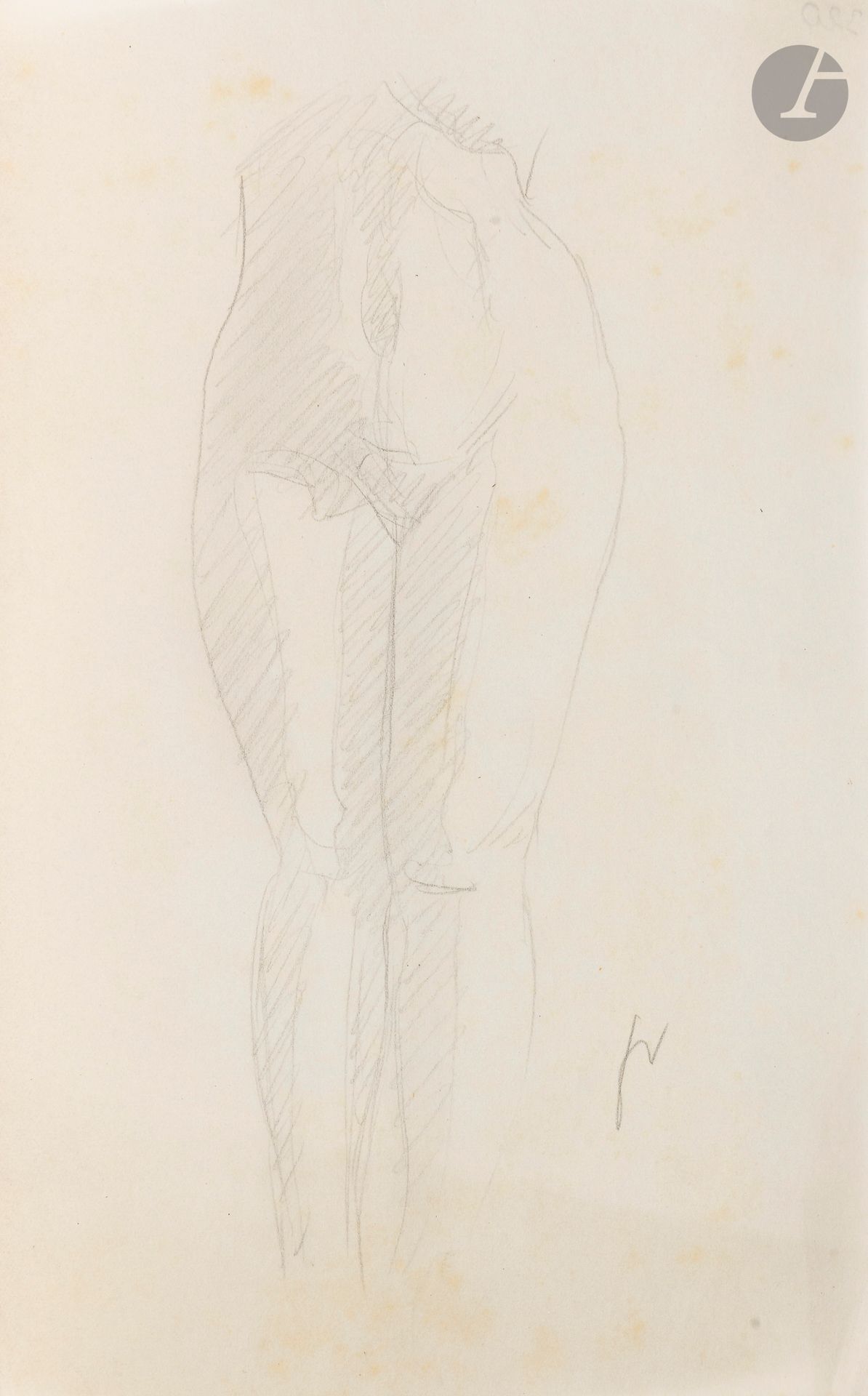 Félix VALLOTTON (1865 - 1925)
Study of a nude woman
Graphite on tracing paper.
Monogrammed lower right.
(Slight foxing).
22.5 x 14.5 cm

Provenance
- Gabrielle Vallotton, née Bernheim, wife of Félix Vallotton.
- Madeleine Lecomte du Noüy, née Rodrigues-Henriques, daughter of Gabrielle Vallotton and daughter-in-law of Félix Vallotton. By descent.
- Isabelle Lecasble, née Lecomte du Noüy, daughter of Madeleine Lecomte du Noüy (her stamp on the back). By descent.

We would like to thank Madame Katia Poletti, curator of the Félix Vallotton Foundation, for the information she provided.

The drawings we are presenting come from the collection of Isabelle Lecomte du Noüy and were inherited from her grandmother, Gabrielle Bernheim. Her grandmother, Gabrielle Bernheim, had married the painter Félix Vallotton, a major figure in the Nabis group and a close associate of Édouard Vuillard. 

The set includes numerous nude studies, as well as several preparatory sheets for painted works. These include a study for Femme nue de dos blonde (1907), a study for Femme assise de dos (1915) in the Kunstmuseum Luzern, and a study for the painting Vue d'Avignon (1920). These sheets reveal Vallotton's creative process: the artist explores the attitudes of the figures, sets up the composition and balance of forms, while inscribing color annotations directly on the paper to guide the elaboration of the painting.

This collection, which remained in a family closely linked to Nabism and its representatives, is today a particularly precious testimony. To identify its provenance, a collection stamp bearing Isabelle Lecomte du Noüy's initials has been affixed to the reverse of each drawing.