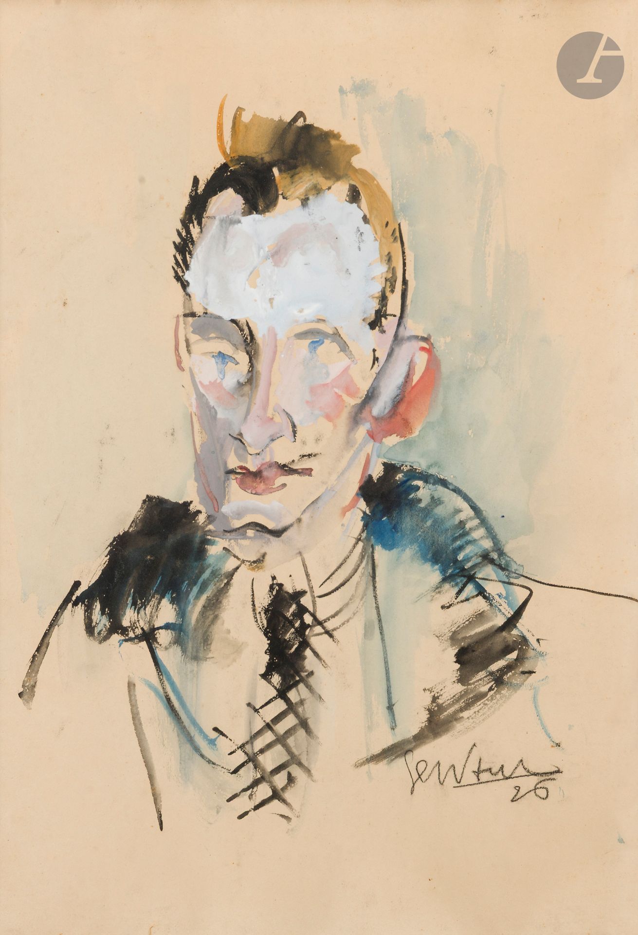 Eugène PAUL dit GEN-PAUL (1895 - 1975)
Portrait d’homme, 1926
Aquarelle et gouache.
Signée et datée en bas à droite.
52 x 36 cm