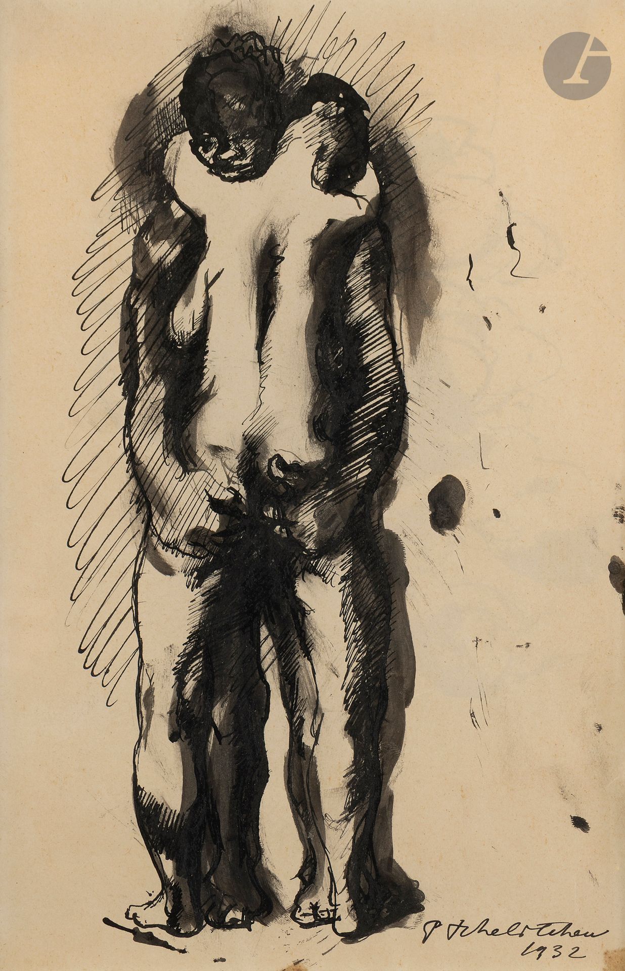 Pavel TCHELITCHEW (1898 - 1957)
Black couple, 1932
Ink.
Signed and dated lower right.
Study on the back.
(Trace of scotch tape).
26 x 17 cm

Provenance :
Hommage à Julien Levy sale. Œuvres provenant de la collection Julien et Jean Levy, Me Tajan, Paris, October 5, 6 and 7, 2004, catalog, no. 76, reproduced p. 109.