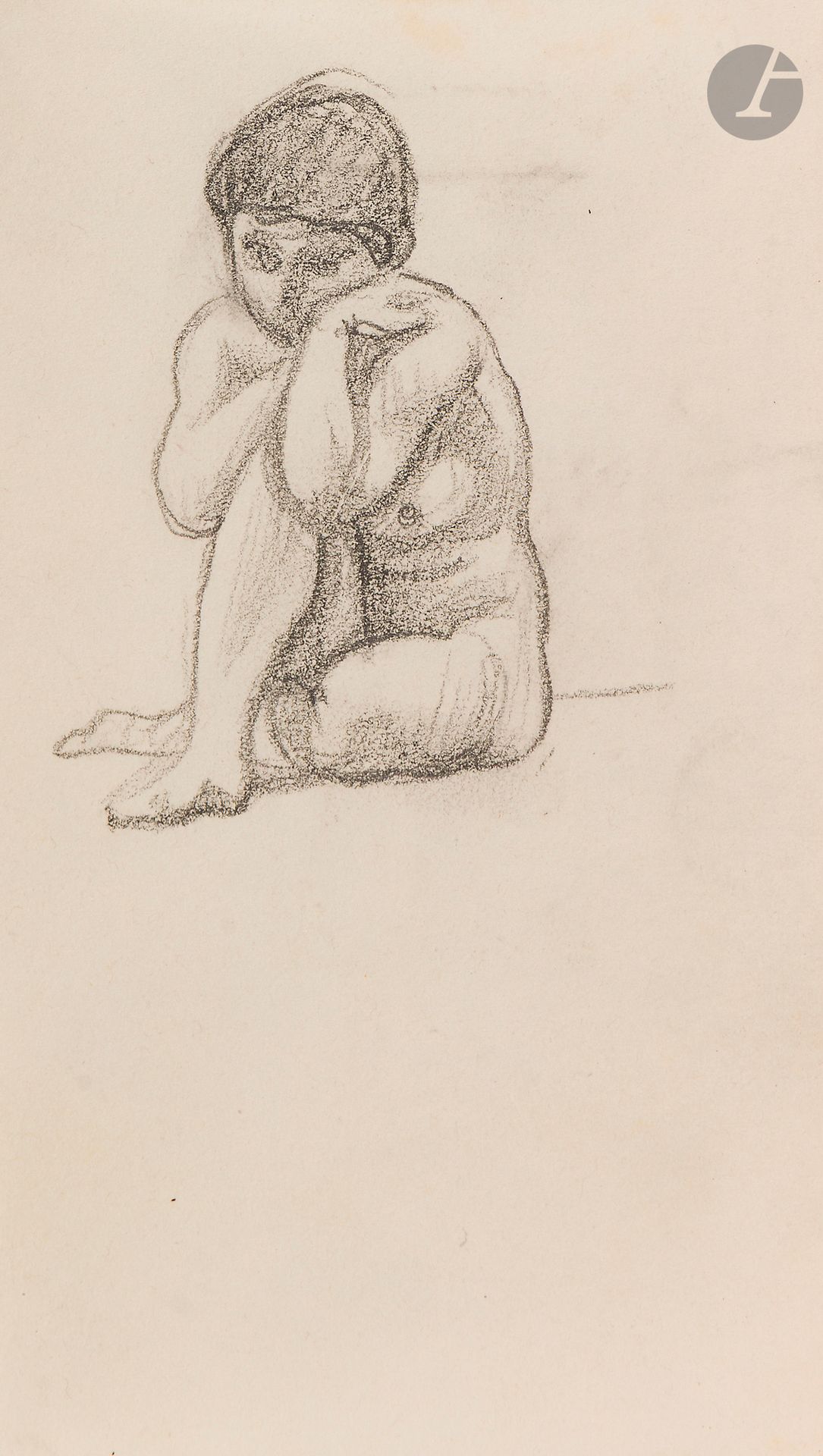 Félix VALLOTTON (1865 - 1925)
Seated nude woman
Graphite and stump on notebook page.
Unsigned.
(Slight foxing).
14 x 8 cm

Provenance:
- Gabrielle Vallotton, née Bernheim, wife of Félix Vallotton.
- Madeleine Lecomte du Noüy, née Rodrigues-Henriques, daughter of Gabrielle Vallotton and daughter-in-law of Félix Vallotton. By descent.
- Isabelle Lecasble, née Lecomte du Noüy, daughter of Madeleine Lecomte du Noüy (her stamp on the back). By descent.

We would like to thank Madame Katia Poletti, curator of the Félix Vallotton Foundation, for the information she provided.


The drawings we are presenting come from the collection of Isabelle Lecomte du Noüy and were inherited from her grandmother, Gabrielle Bernheim. Her grandmother, Gabrielle Bernheim, had married the painter Félix Vallotton, a major figure in the Nabis group and a close associate of Édouard Vuillard. 

The set includes numerous nude studies, as well as several preparatory sheets for painted works. These include a study for Femme nue de dos blonde (1907), a study for Femme assise de dos (1915) in the Kunstmuseum Luzern, and a study for the painting Vue d'Avignon (1920). These sheets reveal Vallotton's creative process: the artist explores the attitudes of the figures, sets up the composition and balance of forms, while inscribing color annotations directly on the paper to guide the elaboration of the painting.

This group of works, which remained in a family closely linked to Nabism and its representatives, is today a particularly precious testimony. To identify its provenance, a collection stamp bearing Isabelle Lecomte du Noüy's initials has been affixed to the reverse of each drawing.