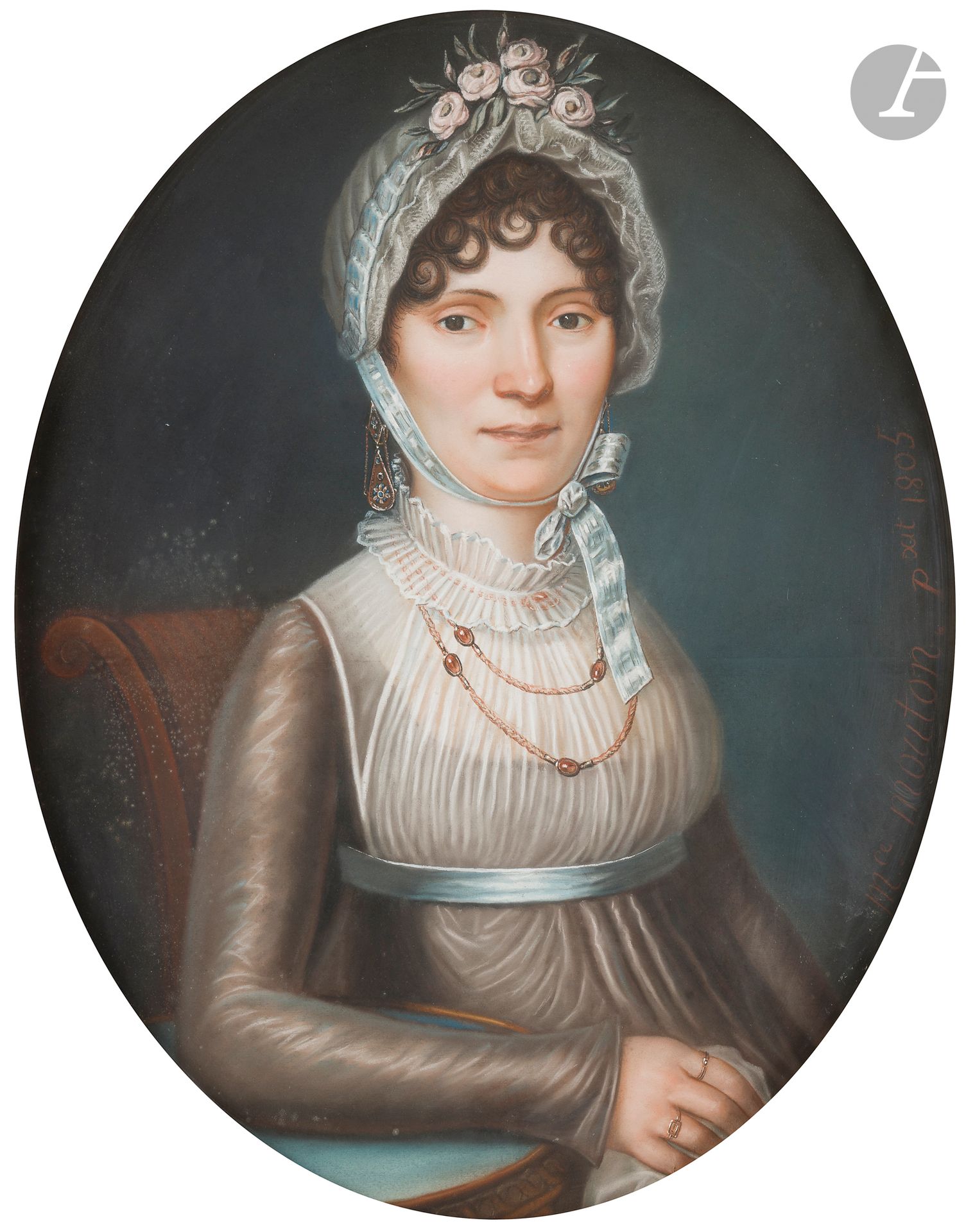 Maurice MOUTON (Etuz 1765 - Besançon 1831)
Portrait de dame, 1805
Pastel.
Signé et daté sur le côté.
70 x 56 cm