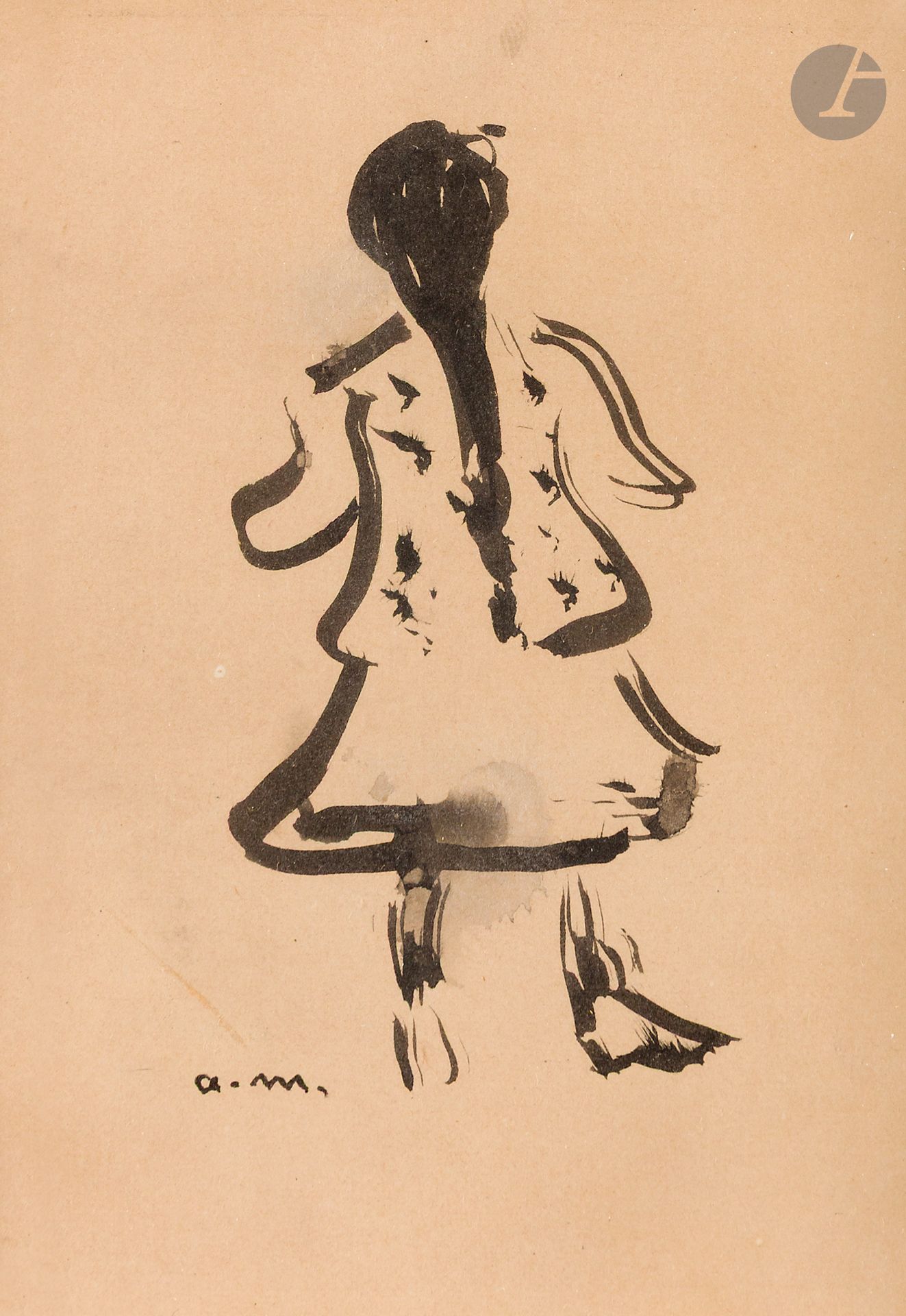Albert MARQUET (1875 - 1947)
Young girl with her back to a plait
Ink.
Monogrammed lower left.
10 x 7 cm

Provenance :
Collection of Monsieur L., Paris.