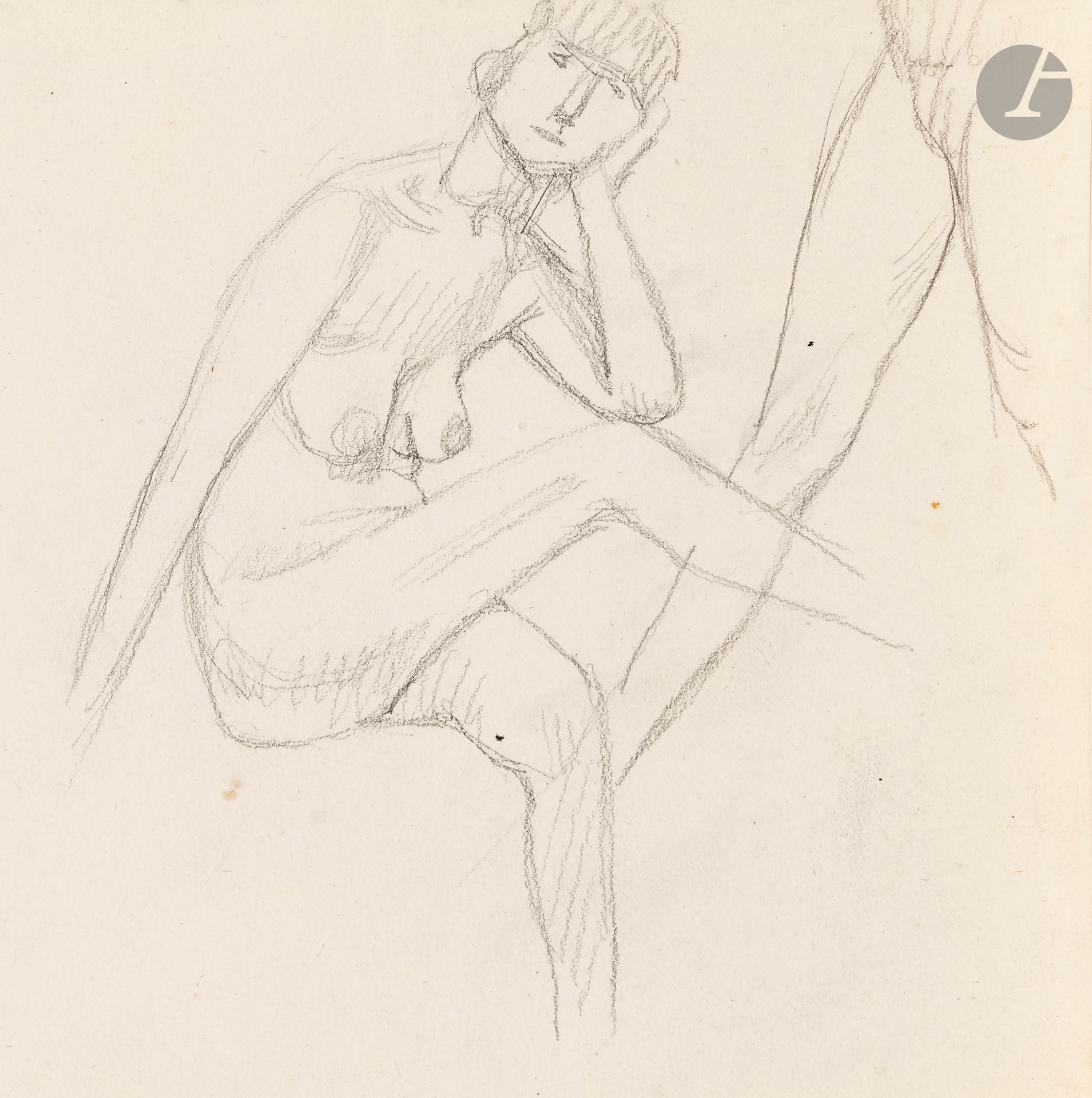 Félix VALLOTTON (1865 - 1925)
Étude de femme nue assise
Mine de plomb.
Non signée.
(Bord gauche irrégulier).
19,5 x 20 cm

Provenance:
- Gabrielle Vallotton, née Bernheim, épouse de Félix Vallotton.
- Madeleine Lecomte du Noüy, née Rodrigues-Henriques, fille de Gabrielle Vallotton et belle-fille de Félix Vallotton. Par descendance.
- Isabelle Lecasble, née Lecomte du Noüy, fille de Madeleine Lecomte du Noüy (son cachet au dos). Par descendance.

Nous remercions Madame Katia Poletti, conservatrice de la Fondation Félix Vallotton pour les informations qu’elle nous a transmises.


Les dessins que nous présentons proviennent de la collection d’Isabelle Lecomte du Noüy et ont été hérités de sa grand-mère, Gabrielle Bernheim. Celle-ci avait épousé en secondes noces le peintre Félix Vallotton, figure majeure du groupe des Nabis et proche d’Édouard Vuillard. 

L’ensemble comprend de nombreuses études de nus, ainsi que plusieurs feuilles préparatoires d’œuvres peintes. Parmi celles-ci figurent notamment une étude pour Femme nue de dos blonde (1907), une étude pour Femme assise de dos (1915) conservé au Kunstmuseum de Luzern, ainsi qu’une étude en relation avec le tableau Vue d’Avignon (1920). Ces feuilles révèlent le processus créatif de Vallotton : l’artiste y explore les attitudes des figures, met en place la composition et l’équilibre des formes, tout en inscrivant directement sur le papier des annotations de couleurs destinées à guider l’élaboration de la peinture.

Cet ensemble, demeuré au sein d’une famille étroitement liée au nabisme et à ses représentants, apparaît aujourd’hui comme un témoignage particulièrement précieux. Afin d’en matérialiser la provenance, un cachet de collection aux initiales d’Isabelle Lecomte du Noüy a été apposé au verso de chacun des dessins.