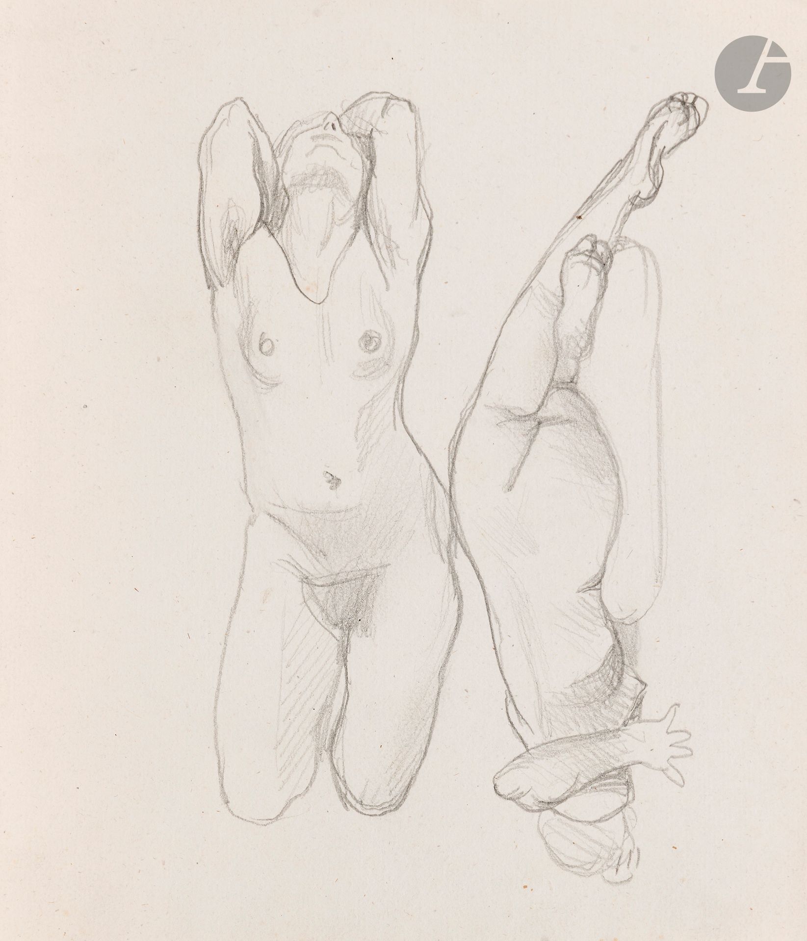 Félix VALLOTTON (1865 - 1925)
Study of a nude woman
Graphite and charcoal on laid paper.
Unsigned.
23 x 19.5 cm

Provenance
- Gabrielle Vallotton, née Bernheim, wife of Félix Vallotton.
- Madeleine Lecomte du Noüy, née Rodrigues-Henriques, daughter of Gabrielle Vallotton and daughter-in-law of Félix Vallotton. By descent.
- Isabelle Lecasble, née Lecomte du Noüy, daughter of Madeleine Lecomte du Noüy (her stamp on the back). By descent.

We would like to thank Madame Katia Poletti, curator of the Félix Vallotton Foundation, for the information she provided.


The drawings we are presenting come from the collection of Isabelle Lecomte du Noüy and were inherited from her grandmother, Gabrielle Bernheim. Her grandmother, Gabrielle Bernheim, had married the painter Félix Vallotton, a major figure in the Nabis group and a close associate of Édouard Vuillard. 

The set includes numerous nude studies, as well as several preparatory sheets for painted works. These include a study for Femme nue de dos blonde (1907), a study for Femme assise de dos (1915) in the Kunstmuseum Luzern, and a study for the painting Vue d'Avignon (1920). These sheets reveal Vallotton's creative process: the artist explores the attitudes of the figures, sets up the composition and balance of forms, while inscribing color annotations directly on the paper to guide the elaboration of the painting.

This group of works, which remained in a family closely linked to Nabism and its representatives, is today a particularly precious testimony. To identify its provenance, a collection stamp bearing Isabelle Lecomte du Noüy's initials has been affixed to the reverse of each drawing.