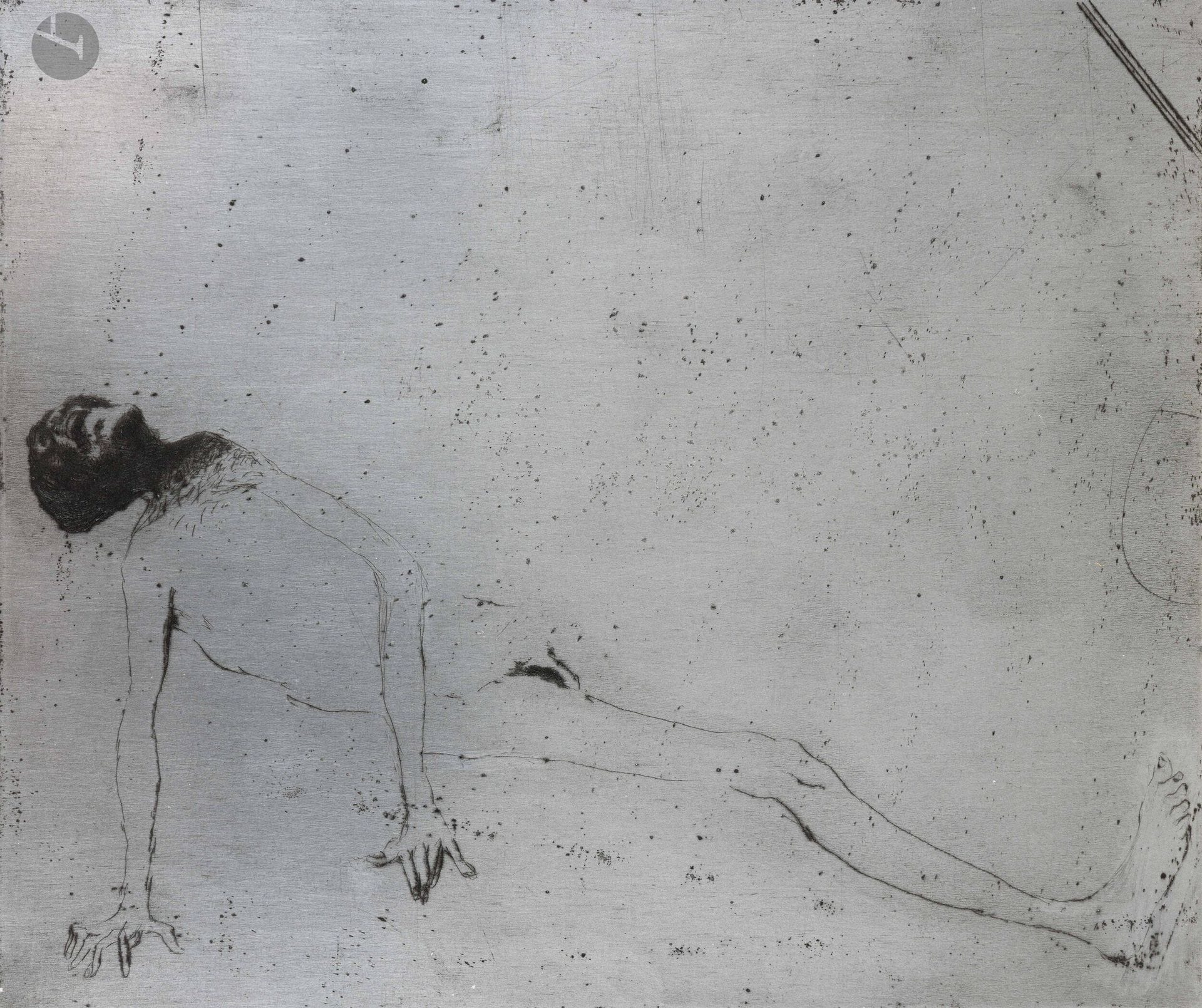 Zoran Mušič (1909-2005)
Nous ne sommes pas les derniers. 1976. Zinc gravé à la pointe sèche. 240x200mm. Frélaut283. Encré et verni. Biffé de deux longs traits de burin dans l’angle supérieur droit. Tirage de la pl. à 10 épreuves + 5 E. A. 

Provenance: 
Atelier Leblanc, imprimeur.