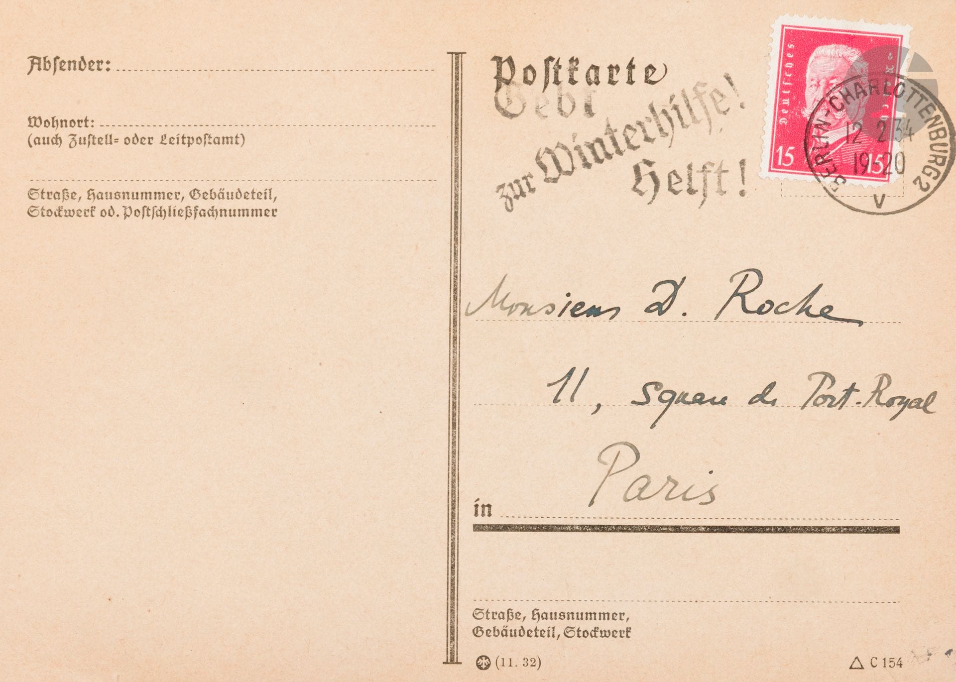 Vladimir Vladimirovitch NABOKOV (1899-1977)
Carte postale manuscrite adressée à Denis Roche de Berlin le 12 février 1934 au sujet de la traduction de « Соглядатай » (Le Guetteur).

Provenance : Archives de Denis Roche.

[art russe]