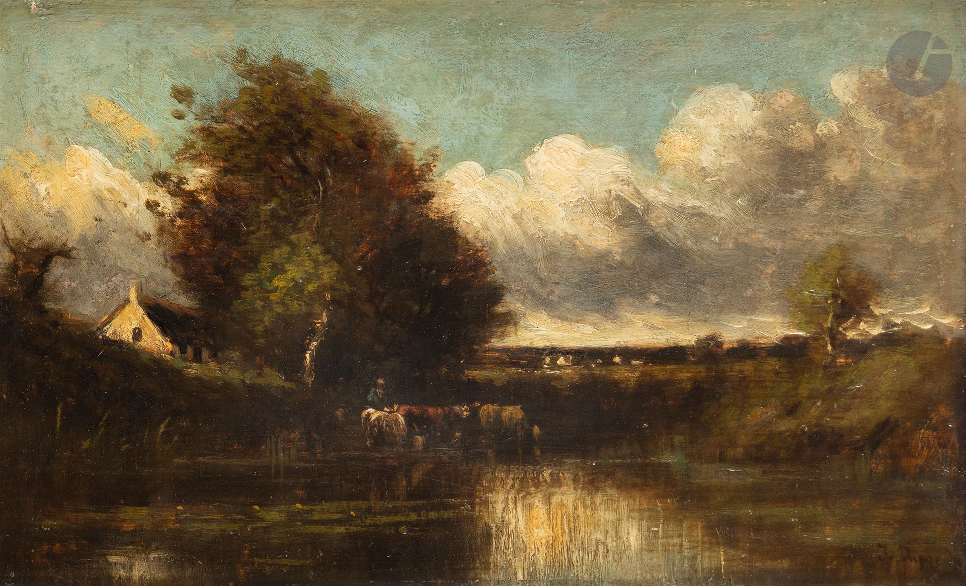 Jules DUPRÉ (1811-1899)
The Watering Place
Oil on panel
29 x 45 cm
Signed lower right

Provenance : 
Private collection, Paris.

Bibliography: 
Marie-Madeleine Aubrun, Jules Dupré 1811-1889: catalog raisonné de l'œuvre/Supplément, Nantes, S. Chiffoleau, 1982, no. 130 bis, reproduced p. 94.
