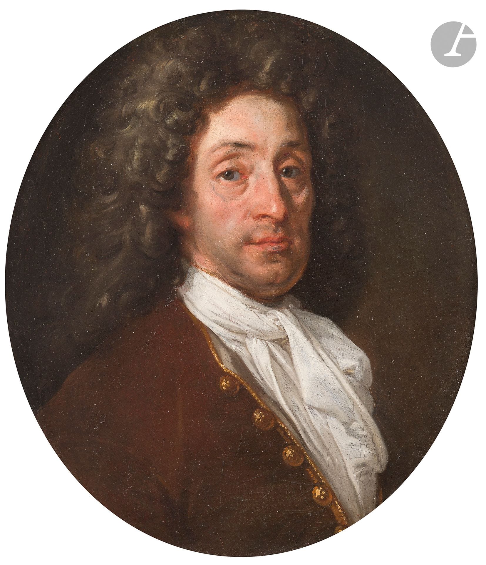 École FRANCAISE vers 1680
Portrait présumé du sculpteur Blumenthal (Jan Bloemmendael ?)
Toile rectangulaire à vue ovale
57 x 49 cm

Provenance :
- Maison Royal d’Hanovre
- The Royal House of Hanover, Schloss Marienburg, Munich, Sotheby’s, 6 octobre 2005, n°547 (Noël III Jouvenet, Portrait du sculpteur Blumenthal)