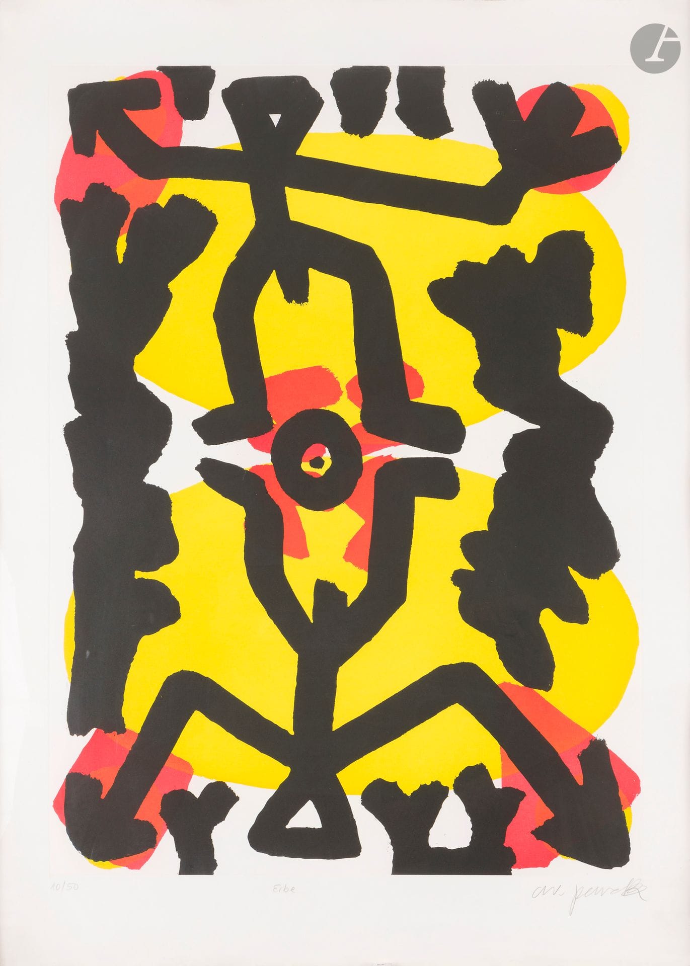 Ralf Winkler aka A.R. PENCK [German] (1939-2017)
Erbe
Aquatint.
Signed, titled and numbered "10/50" at foot.
107 x 77 cm