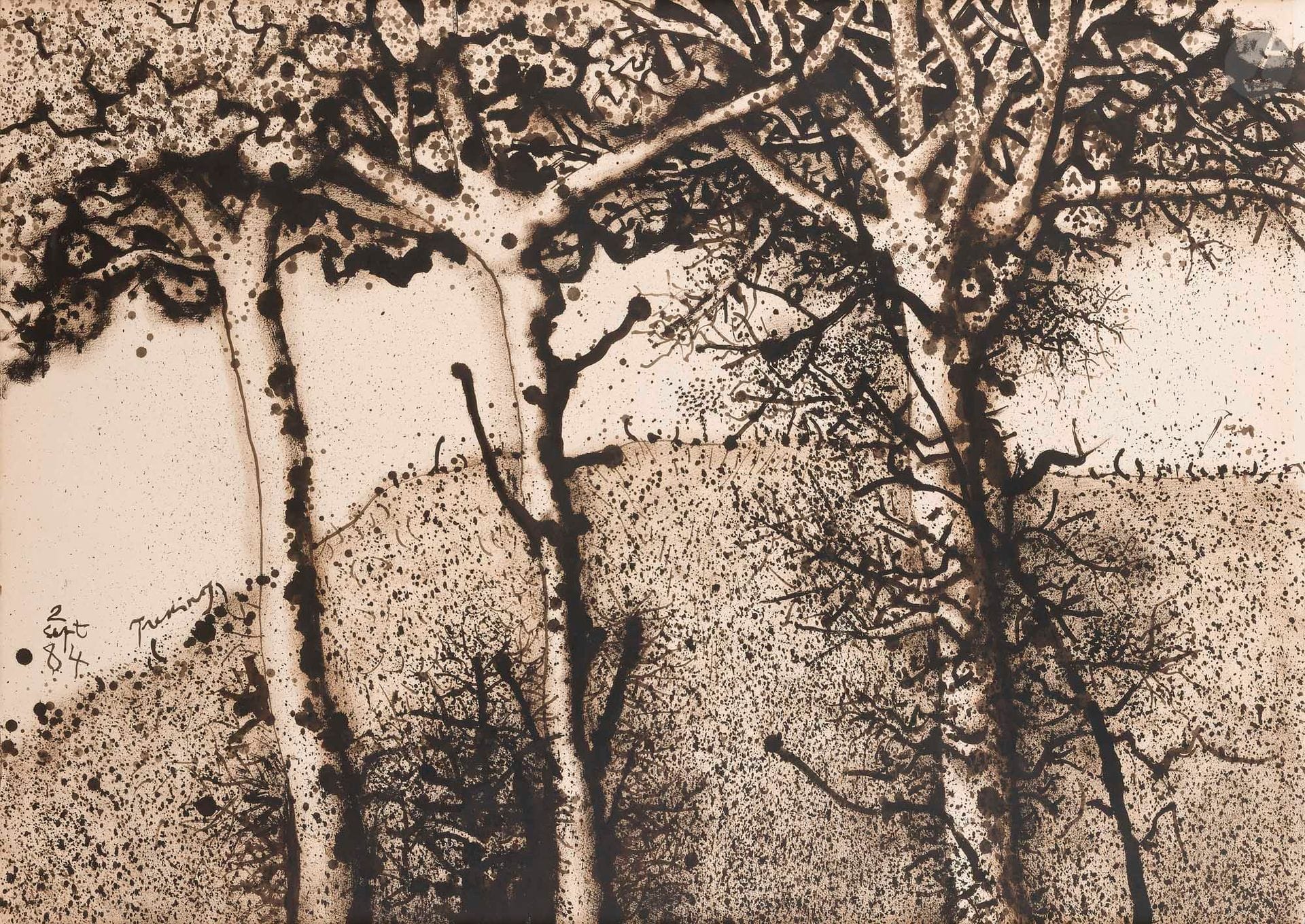 Mario PRASSINOS (1916-1985)
Arbres, 1984
Huile sur papier contrecollé sur toile.
Signée et datée en bas à gauche.
75 x 105 cm

Provenance : 
Collection Yo Prassinos

Exposition : 
Prassinos / Agosti, Deux hommes d'arbre, Galerie Tessa Herold, Paris 1994 cat. reproduit p. 24.