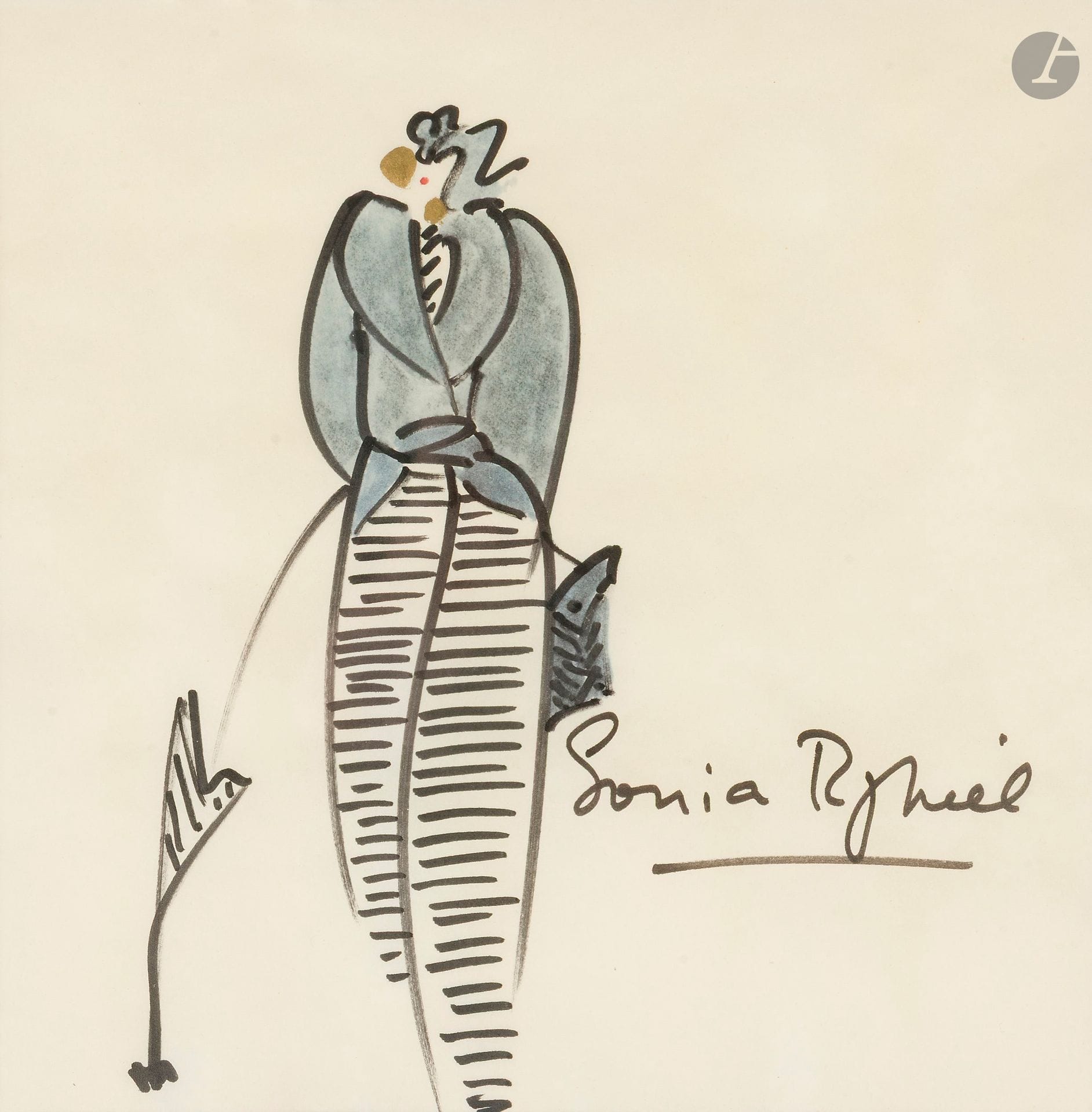 SONIA RYKIEL
Deux dessins de femmes, feutres sur papier. Signés. Un encadré
20 x 20 cm (à vue) et 21 x 29,7 cm