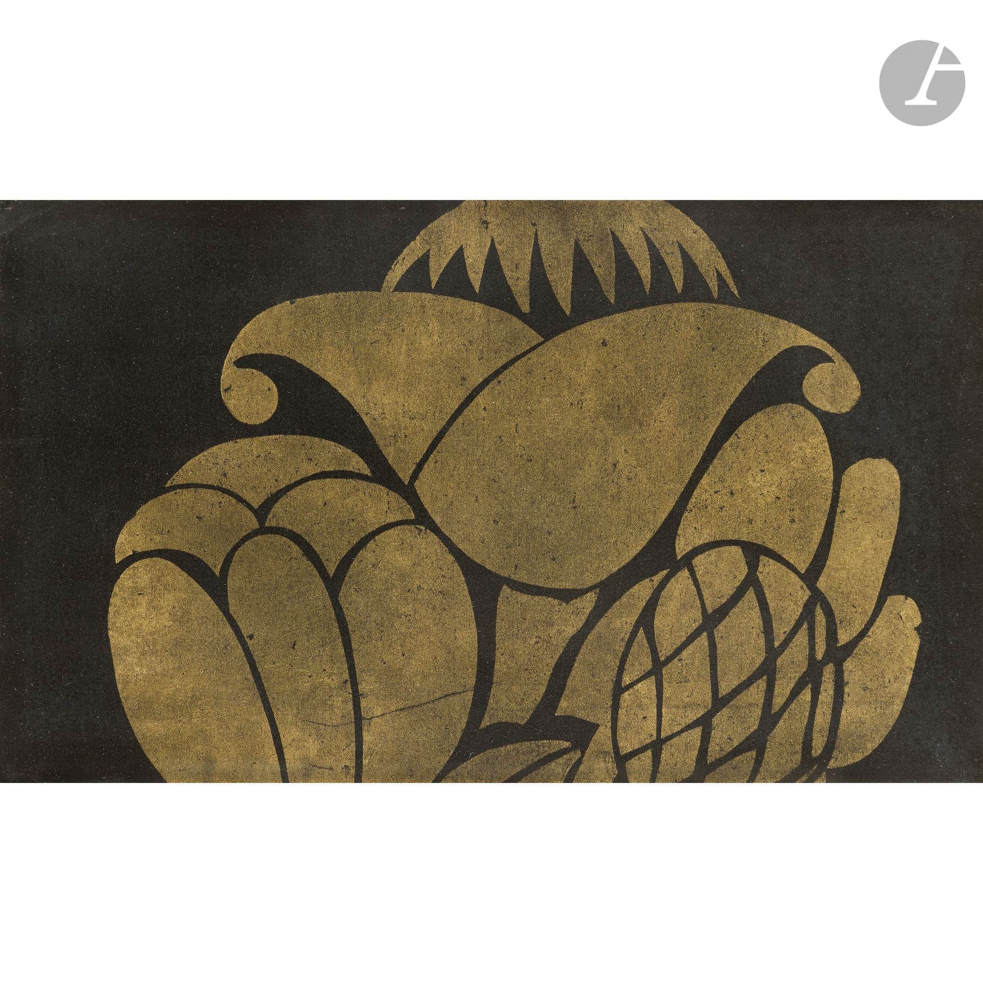 RAOUL DUFY (1877-1953) PAINTER-CARTONNIER &amp; BIANCHINI-FÉRIER SILK MAKER
Untitled, cardboard created circa [1912-1914].
Sample. Silk, gold thread. Presented under a marie-louise in a modern oak frame. Sight: 17 x 28.5 cm - With frame: 32.5 x 43.5 cm

 Acknowledgements
We would like to thank Fanny Guillon Lafaille, Raoul Dufy specialist and author of numerous publications on the artist, for confirming the authenticity of this work.