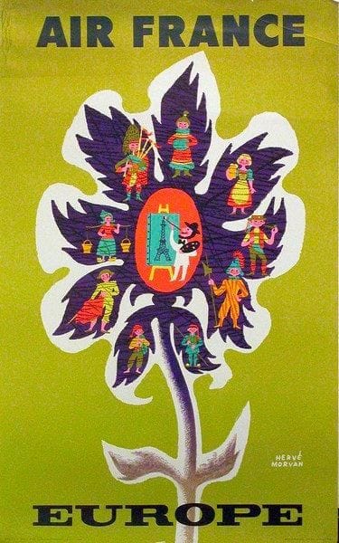 Hervé MORVAN (1917-1980)
Air France - Europe. Affiche. Signée en bas à droite. B.E. (Petits plis). 100 x 62 cm
