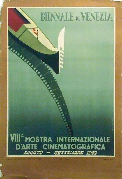 Gino KRAYER (né en 1906)
Biennale di Venezia - VIII Mostra Internazionale d?Arte Cinematografica, 1941. Affiche. Signée en bas à droite. B.E. (Petits manques et déchirures). 100 x 70 cm