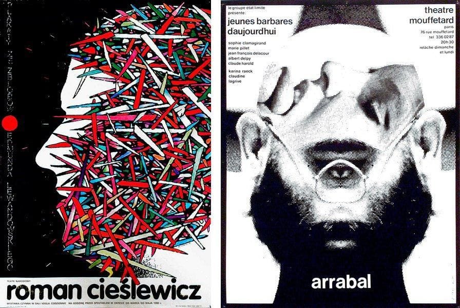 Roman CIESLEWICZ (1930-1996)
Arrabal, Théâtre Mouffetard - Teatr Narodowy, 1975 et 1979. 2 affiches. Signées et datées en bas à droite. B.E. 75 x 58 cm et 96 x 67 cm