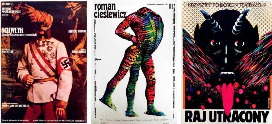 Roman CIESLEWICZ (1930-1996)
Raj Utracony - Schweyk - Plakat & Photomontaz. 3 affiches. L?une signée. B.E. (Froissures à l?une). 90 x 67 cm - 85 x 50 cm et 98 x 67 cm