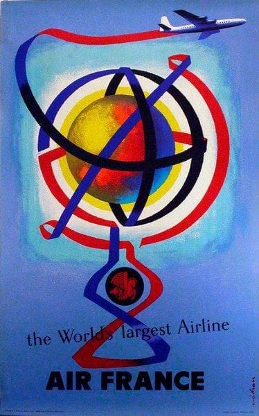 Jacques NATHAN-GARAMOND (1910-2001)
Air France - The World?s largest Airline, vers 1950. Affiche. Signée en bas à droite. B.E. 100 x 63 cm