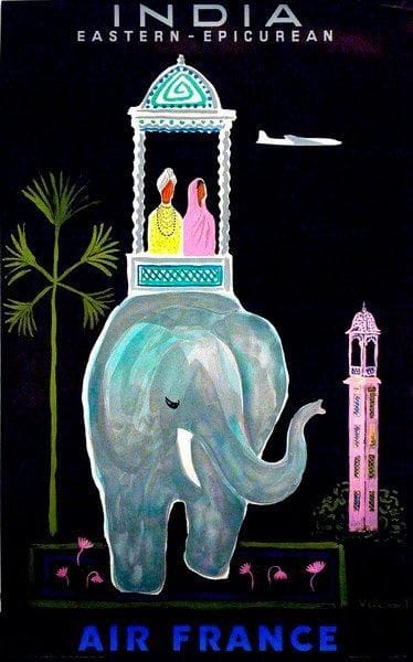 Bernard VILLEMOT (1911-1990)
Air France - India. Affiche. Signée en bas à droite. B.E. 100 x 62 cm