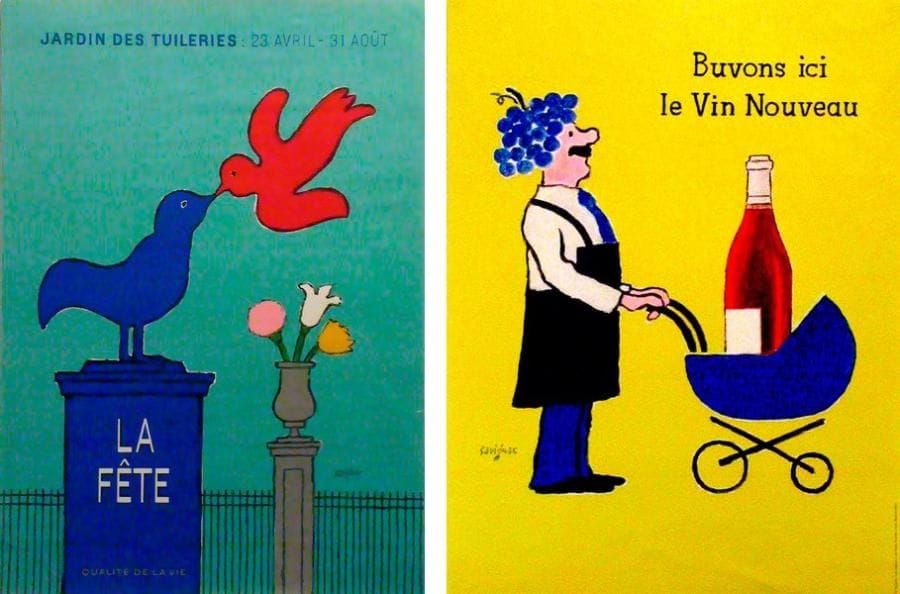 RAYMOND SAVIGNAC (1907-2002)
Buvons ici le Vin Nouveau - La Fête, Jardin des Tuileries. 2 affiches. Signées. B.E. 60 x 46 cm et 57 x 40 cm