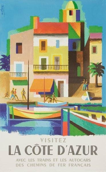 Jacques NATHAN-GARAMOND (1910-2001)
Air France - Visitez La Cote D?Azur, 1963. Affiche. Signée en haut à gauche. B.E. 100 x 82 cm