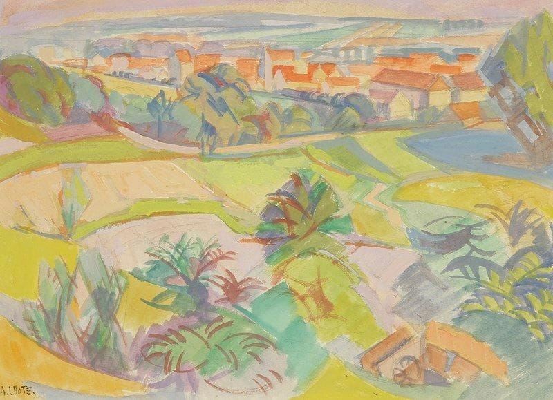 André LHOTE (1885-1962)
Village, 1942. Gouache sur vélin.. Signée à la plume et à l?encre en bas à gauche. À vue: 26,8 x 37,5 cm. Provenance: Galerie Marcel Guiot.