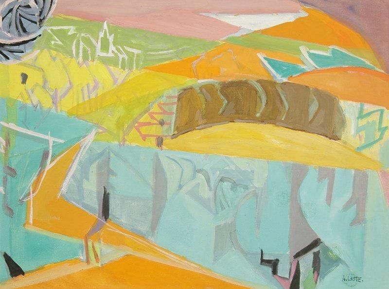 André LHOTE (1885-1962)
Paysage avec village au loin, vers 1940. Gouache sur vélin.. Signée à la plume et à l?encre en bas à droite. 29 x 39 cm. Provenance: Galerie Marcel Guiot.